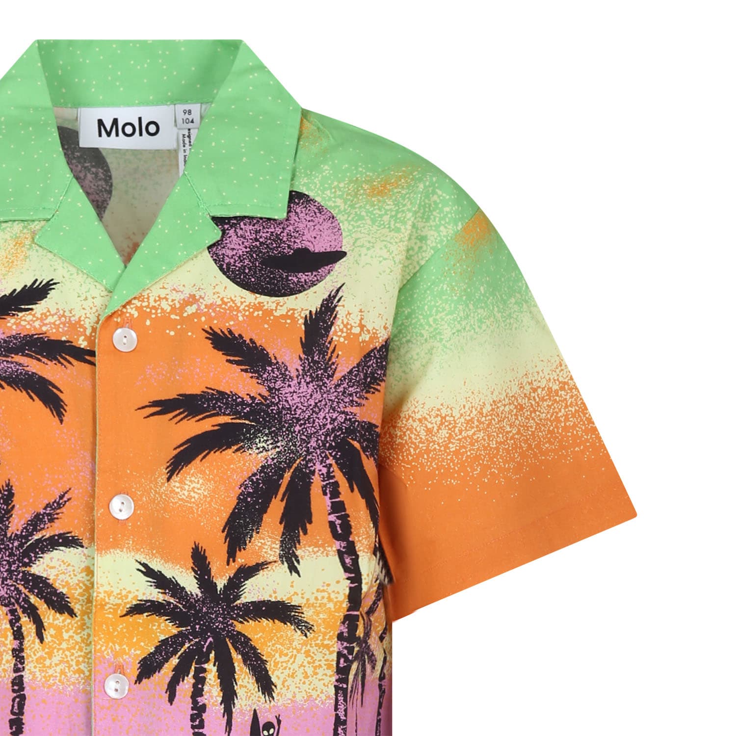 Shop Molo Orange Shirt For Boy With Alien And Palm Tree Print In Multicolor