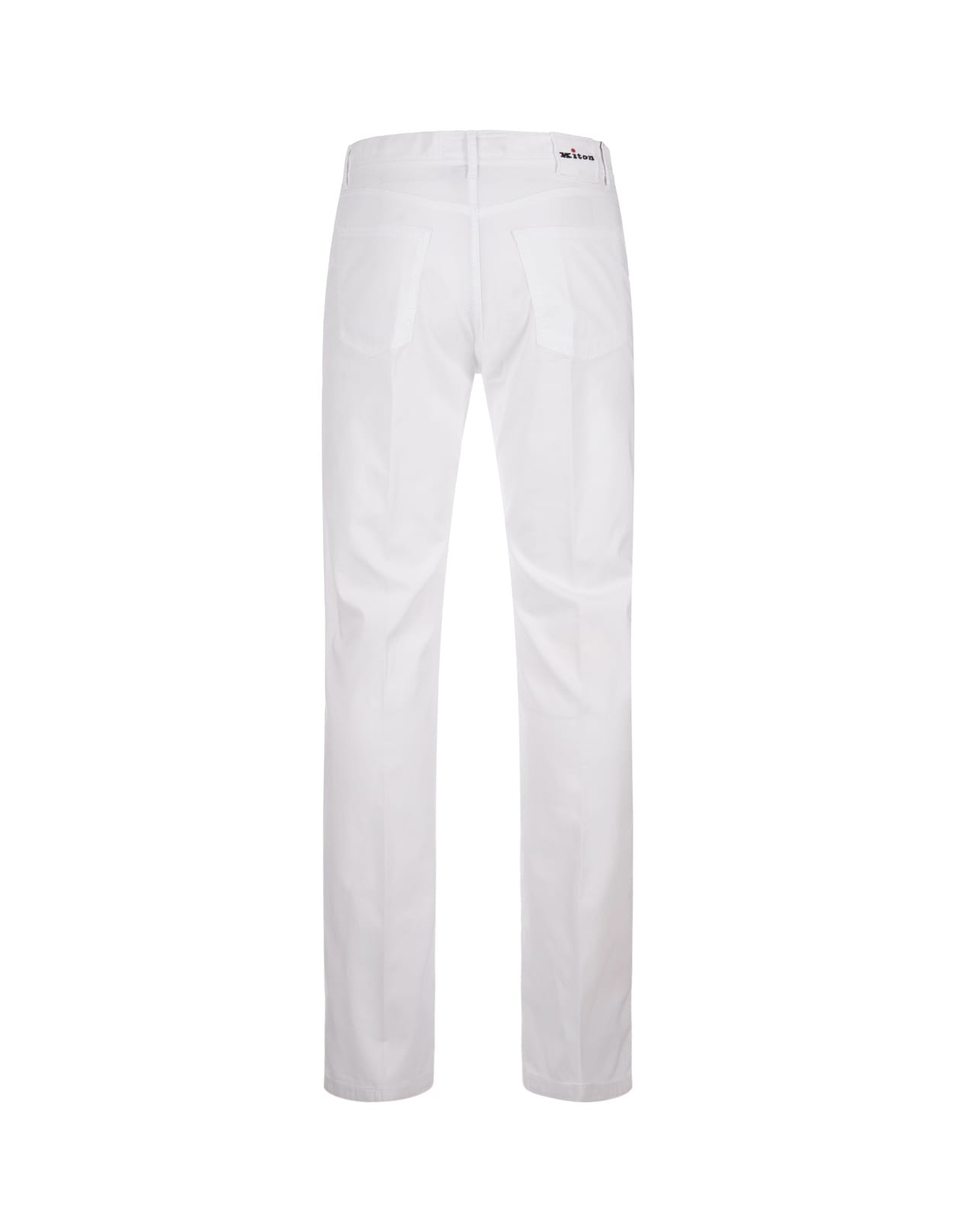 Shop Kiton White 5 Pocket Straight Leg Trousers