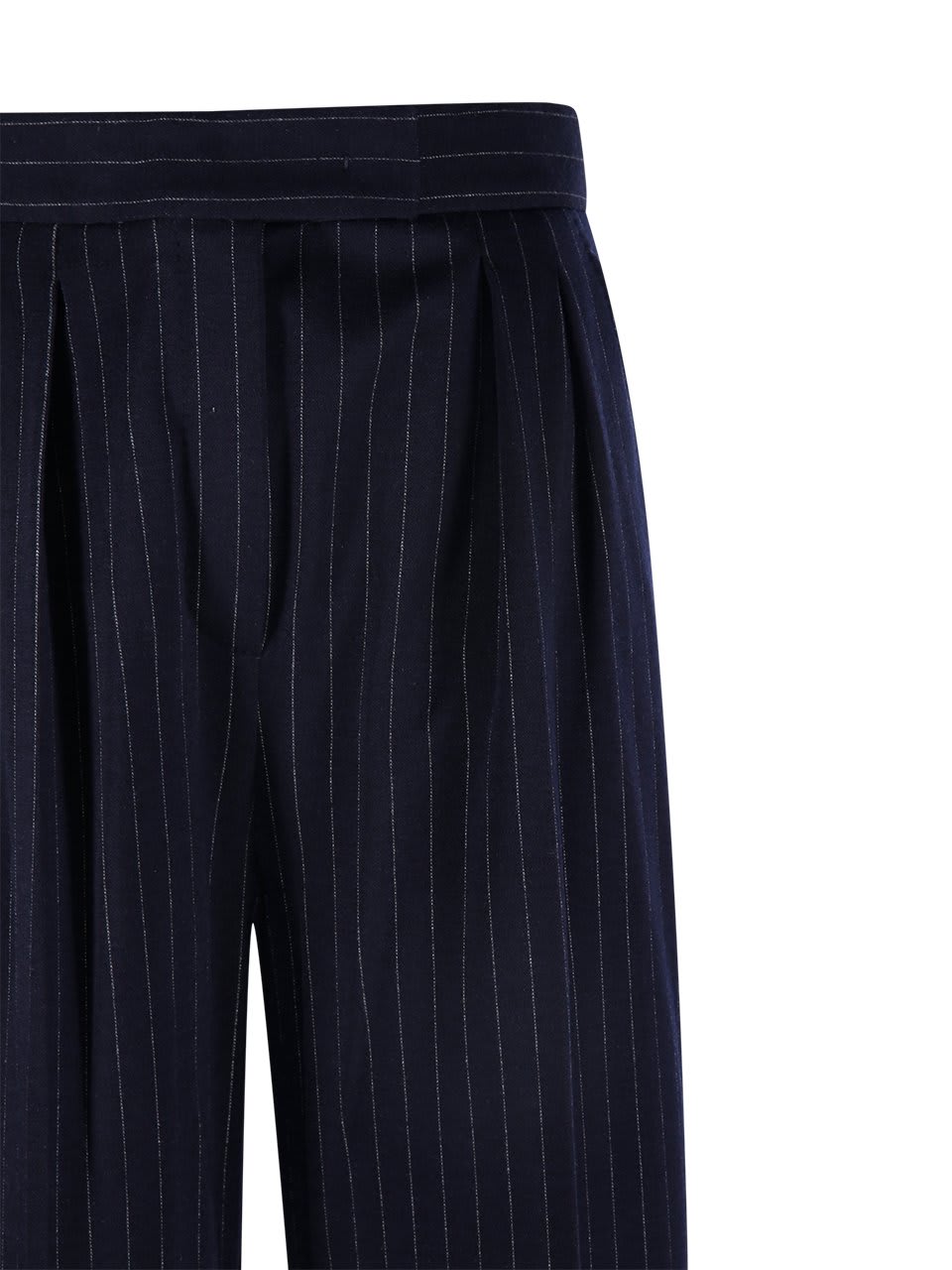 Shop Max Mara Pinstriped Straight Leg Trousers In Blue