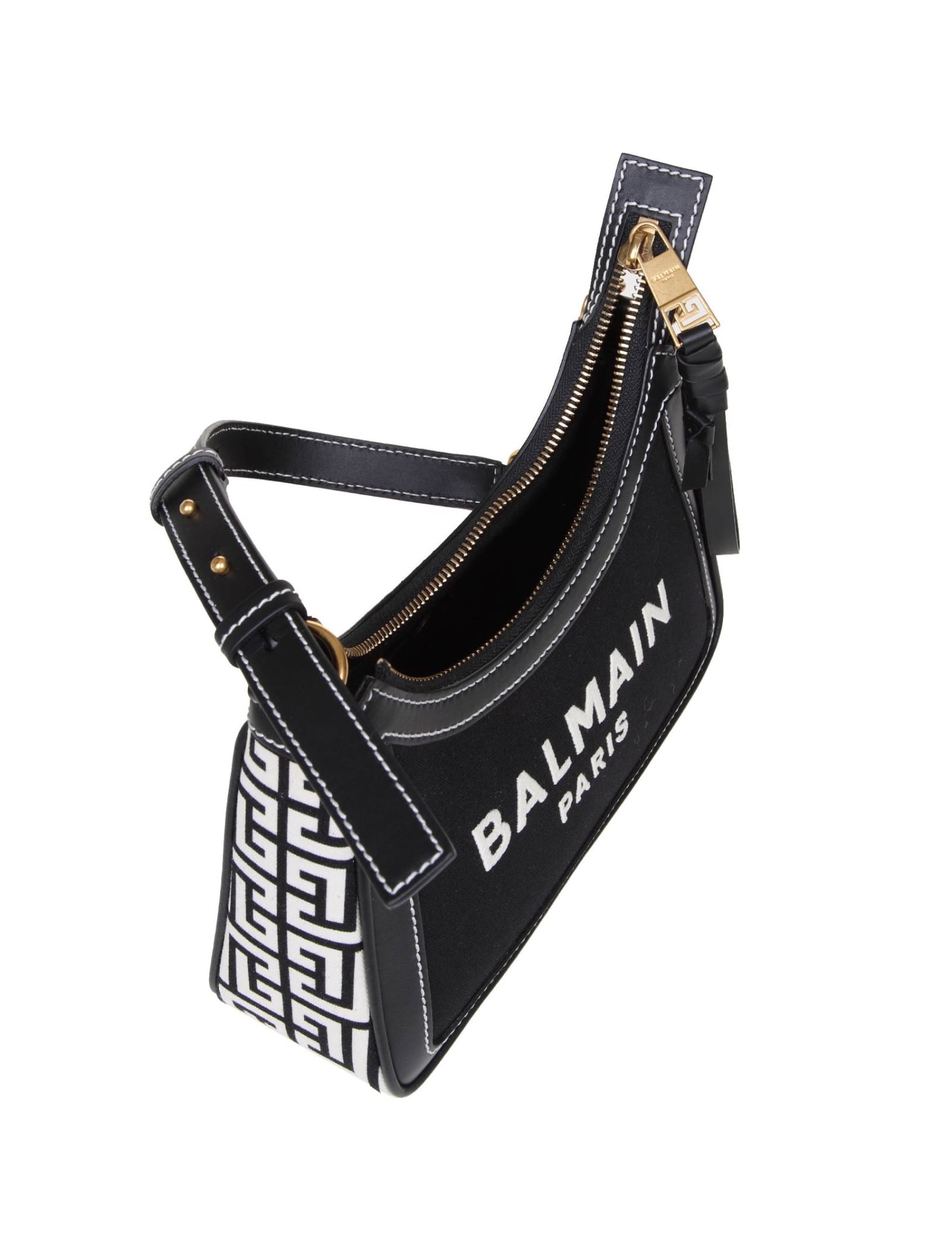 Shop Balmain B-army Shoulder Bag In Canvas And Leather In White