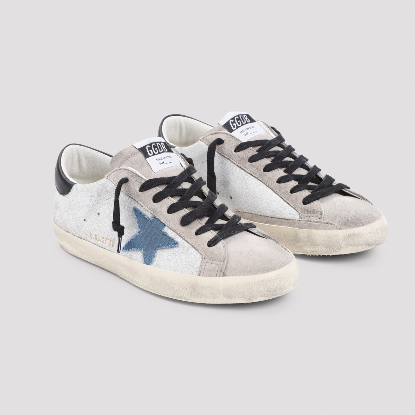 Shop Golden Goose Superstar Sneakers In White Beige Blue Black