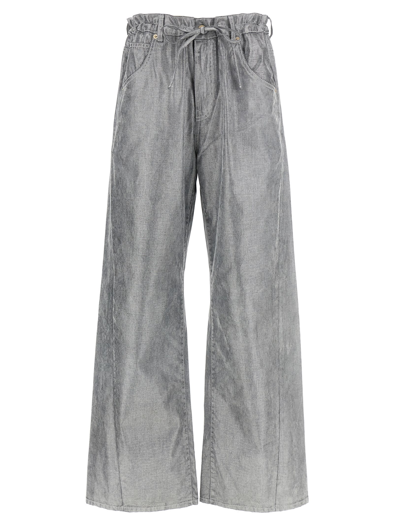 Darkpark Wide Leg Drawstring Waist Jeans With Pockets In Silver