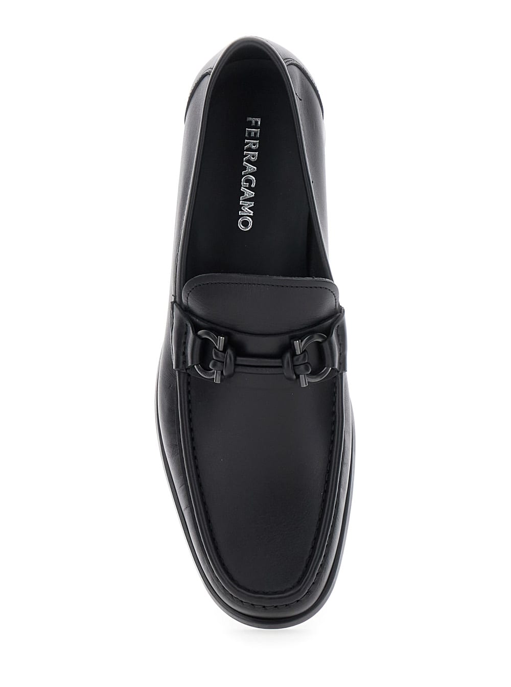 Ferragamo Alain Black Loafers With Almond Toe And Gancini On The Front In Leather Man In Black