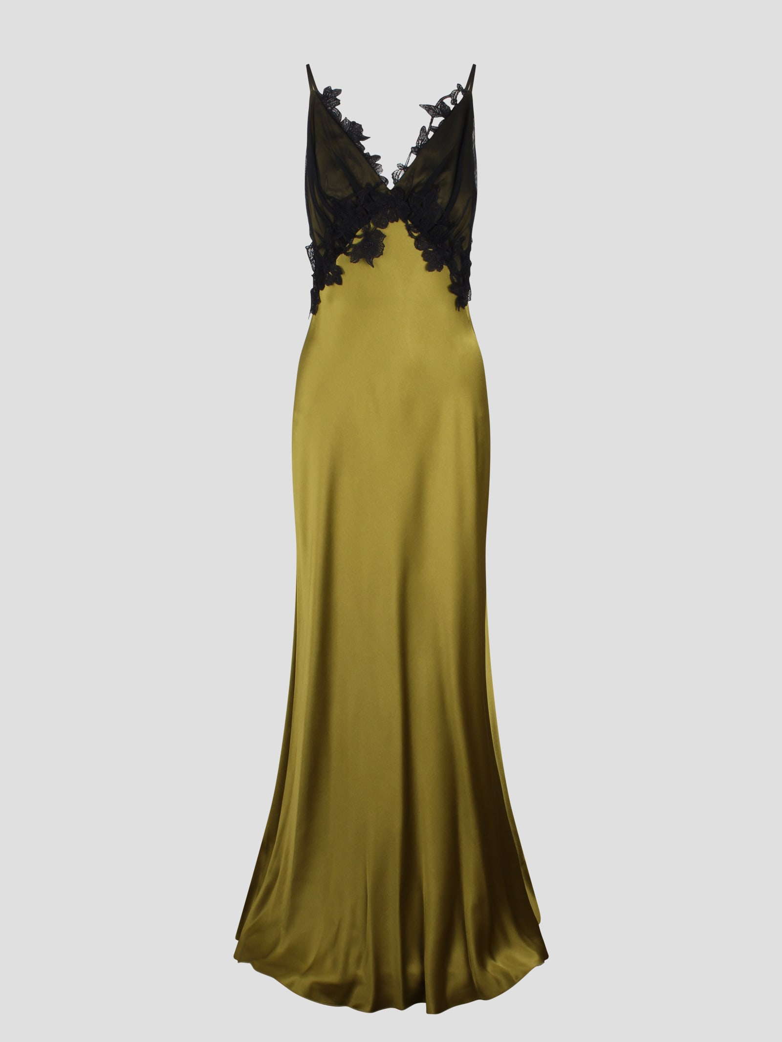 Shop Alberta Ferretti Long Embroidered Dress In Green