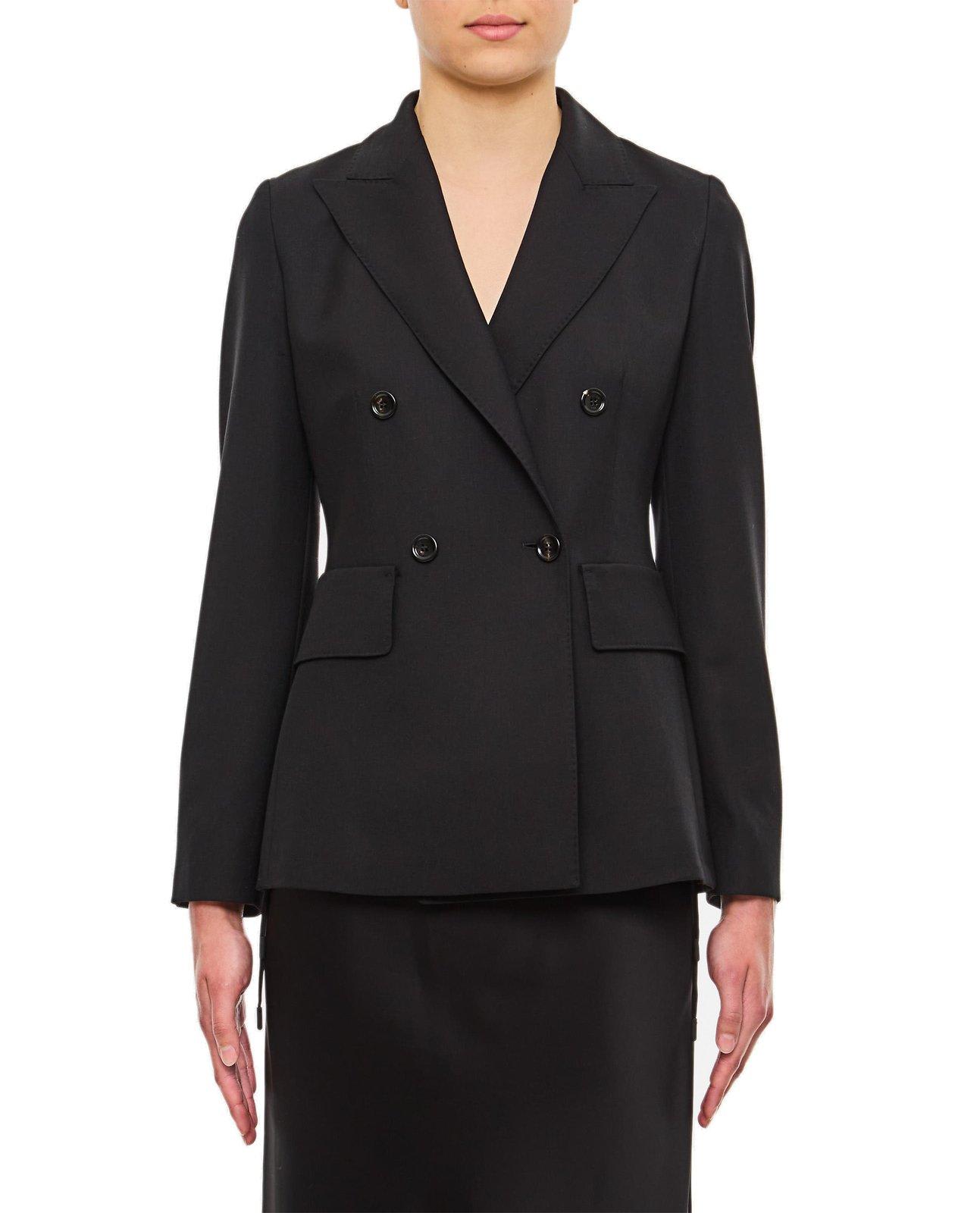 Shop Max Mara Double-breasted Long-sleeved Jacket In Nero