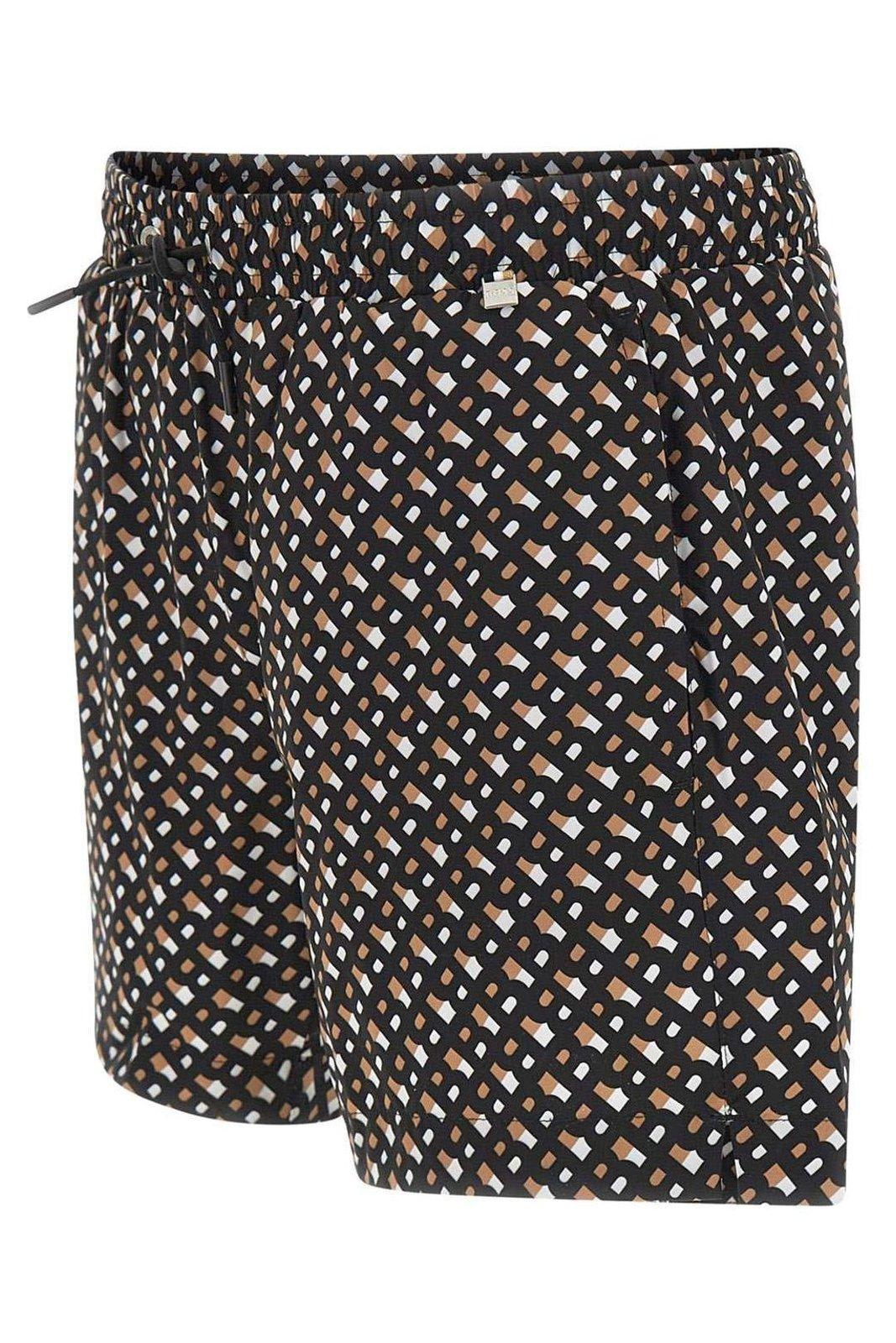 Hugo Boss Monogram Print Fully Lined Swim Shorts In Black