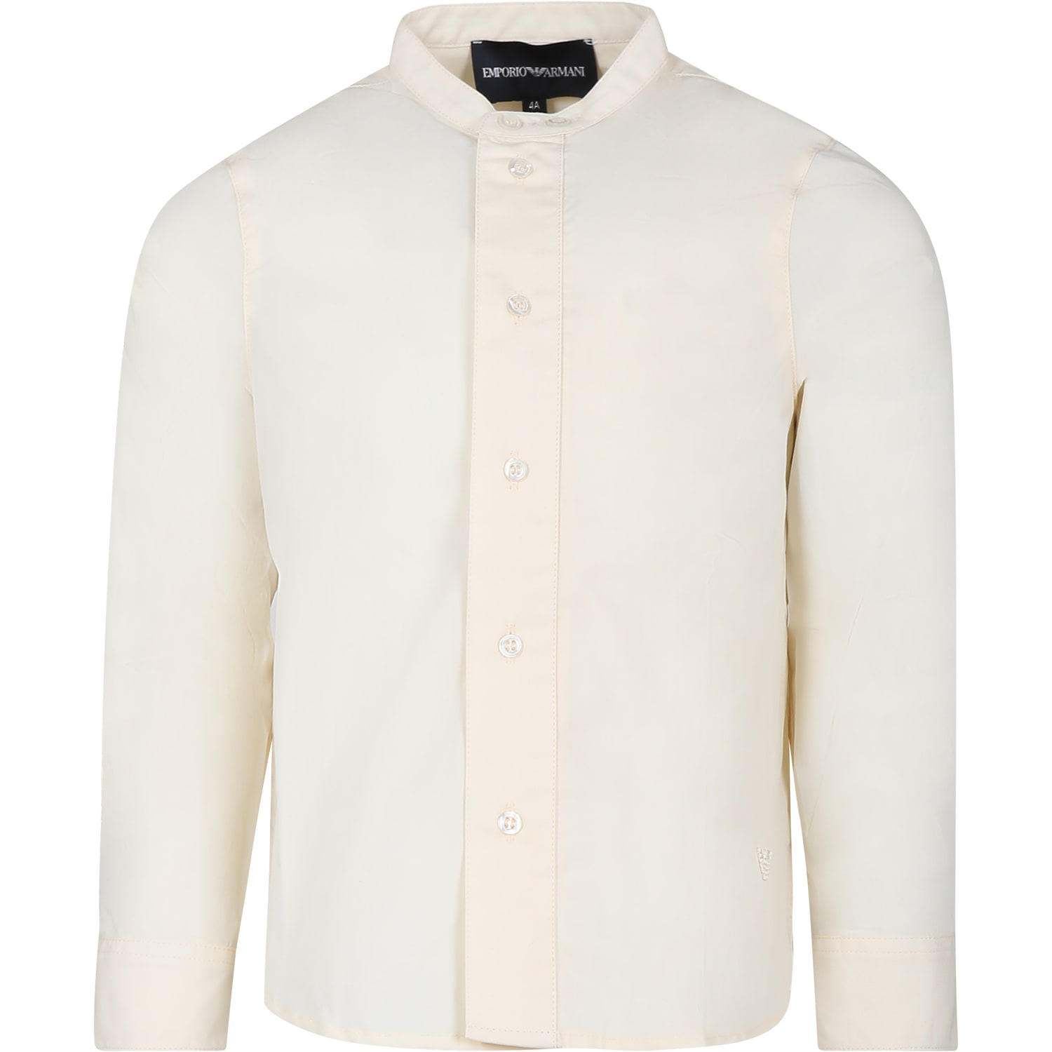 Shop Emporio Armani Ivory Shirt For Boy With Eagle In Pergamena