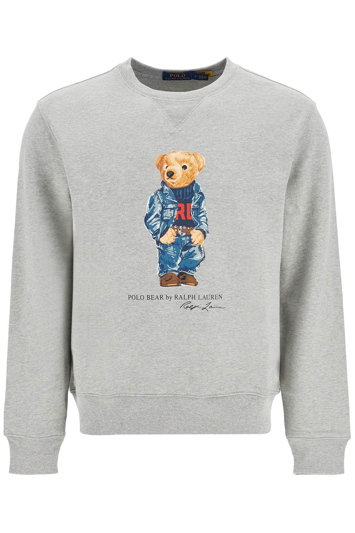 Shop Polo Ralph Lauren Polo Bear Crewneck Sweat In F24 Andover Hthr Denim Bear (grey)