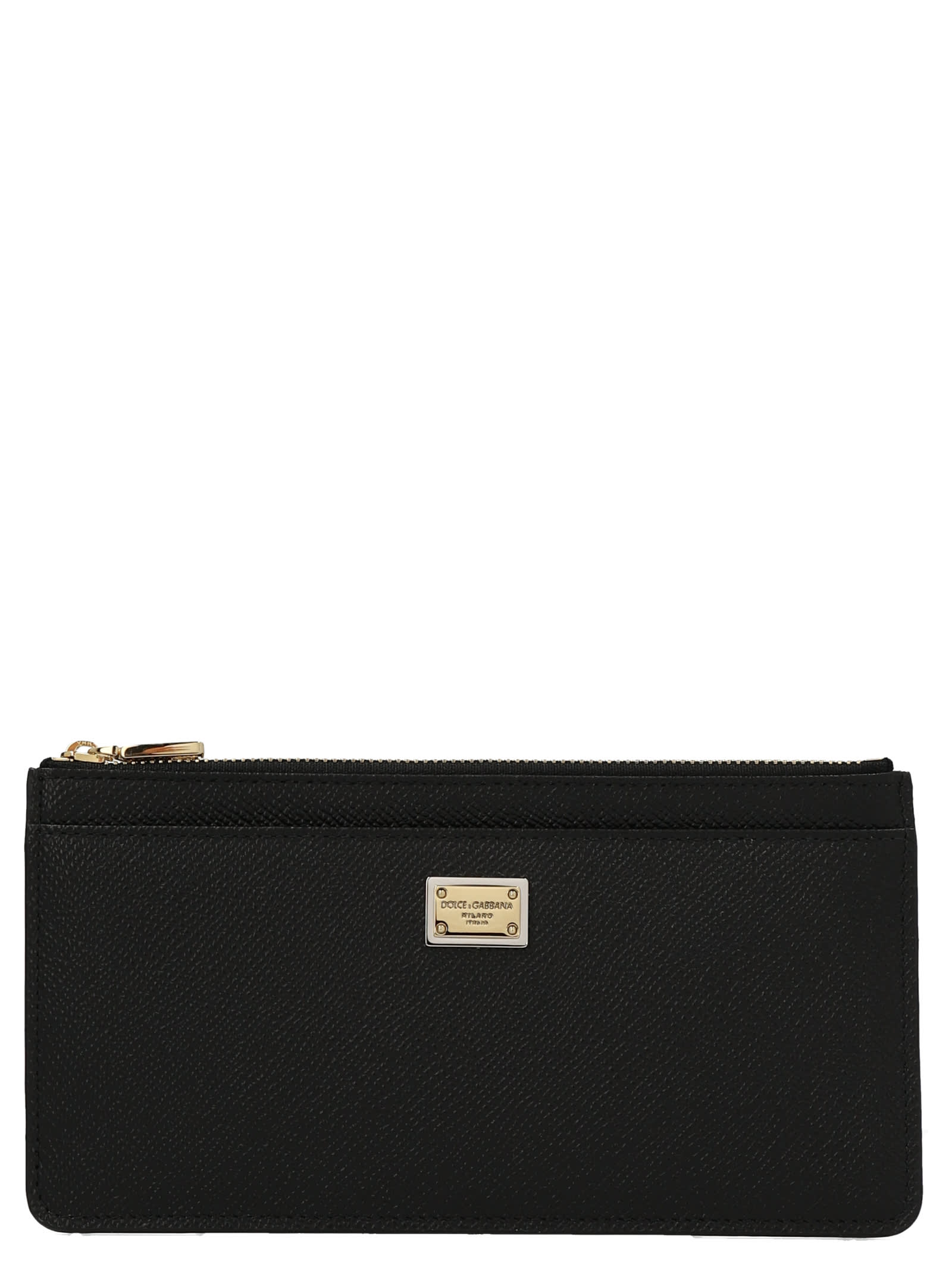 Dolce & Gabbana Dauphine Logo Leather Card Holder In Black