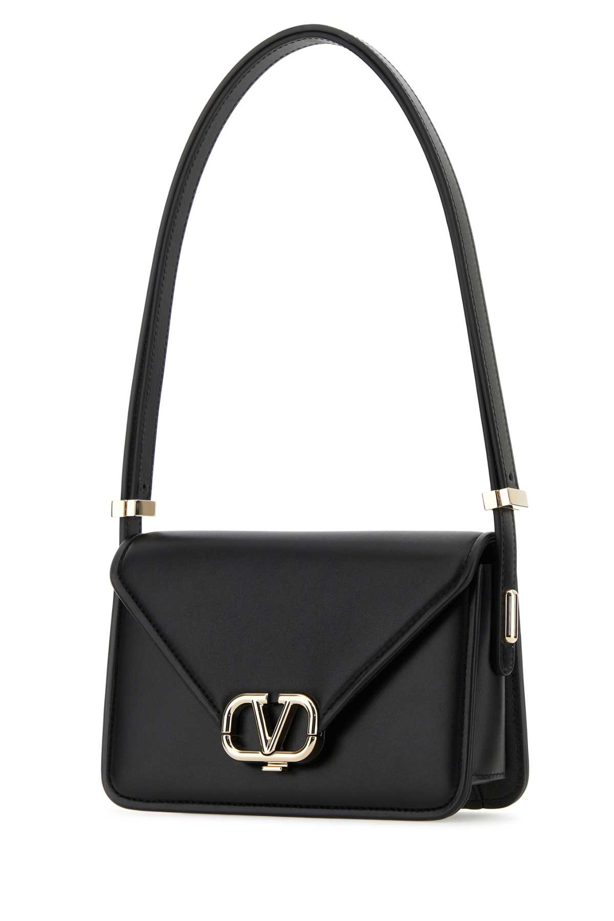 Shop Valentino Black Leather Vlogo Crossbody Bag In Nero