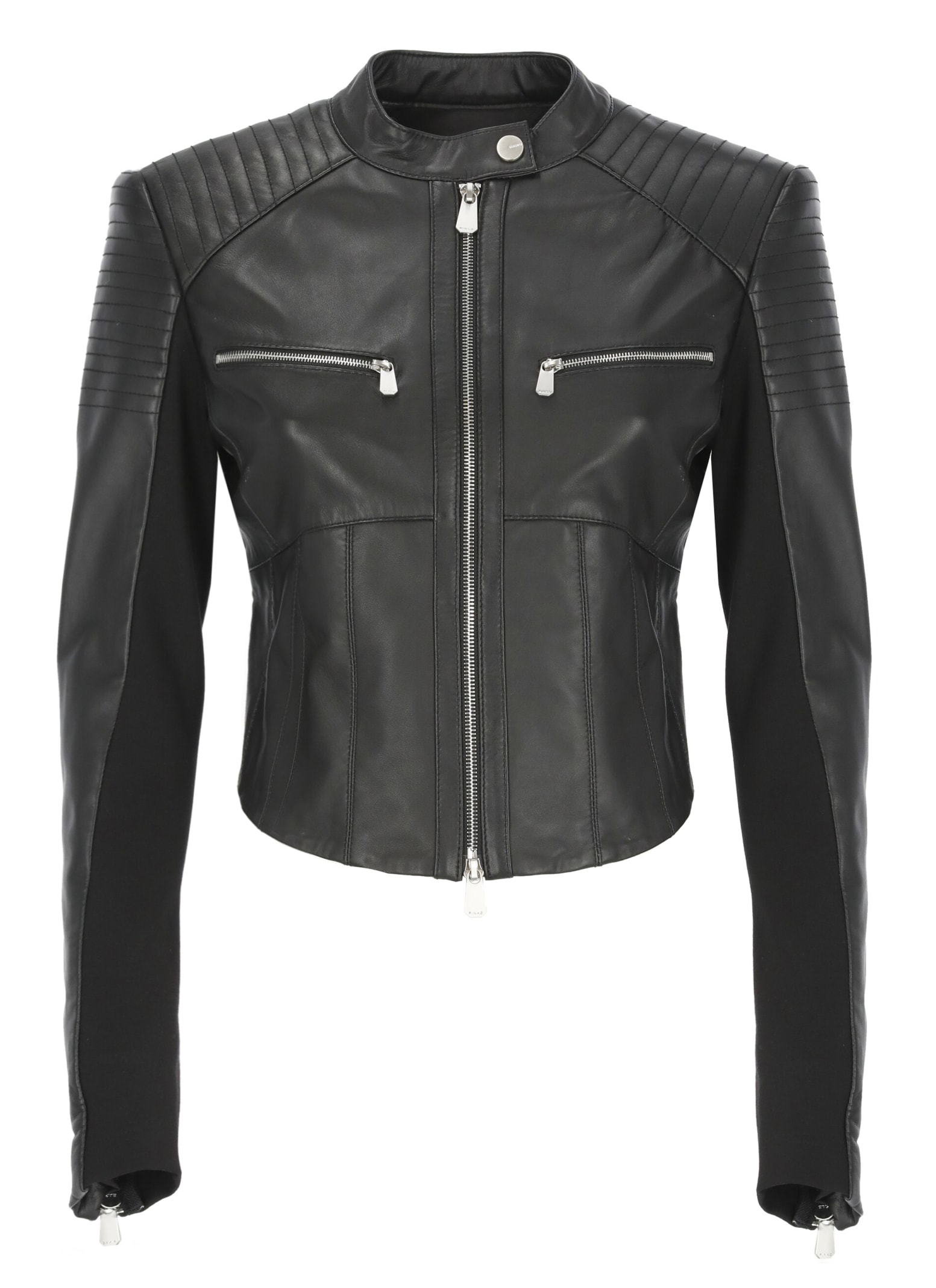 Shop Pinko Leather Jacket In Black