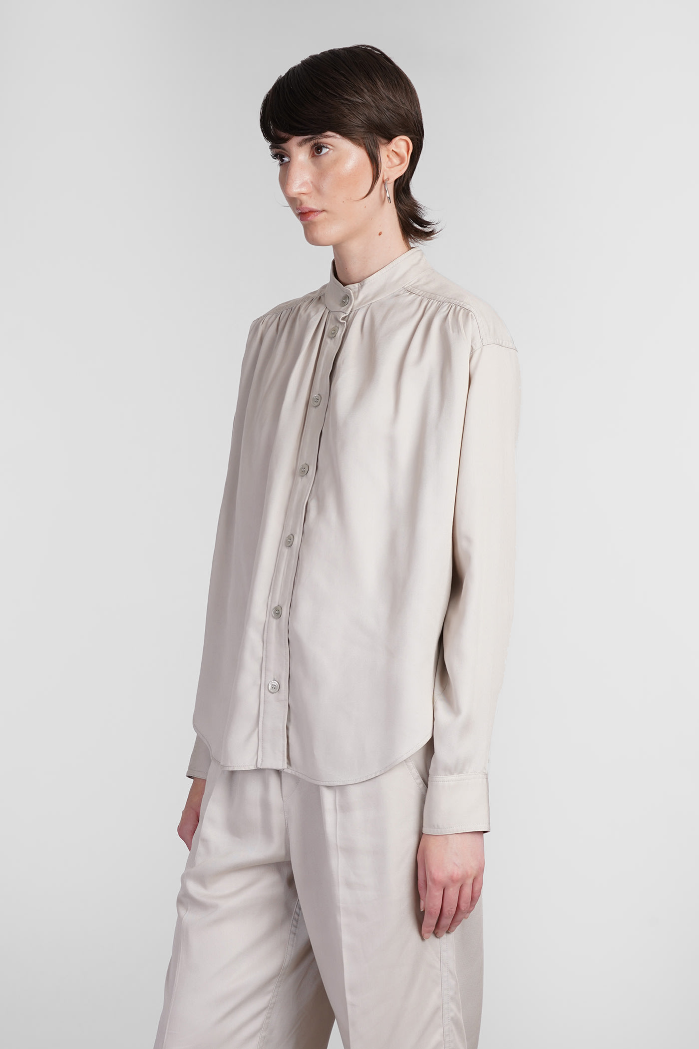 Shop Marant Etoile Violeta Shirt In Beige Wool And Polyester