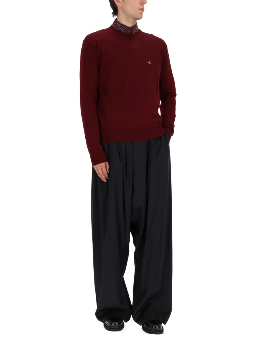 Vivienne Westwood Bordeaux Crew Neck Sweater With Dropped Shoulders And Orb Logo On The Front In Wool Blend Man In Brown