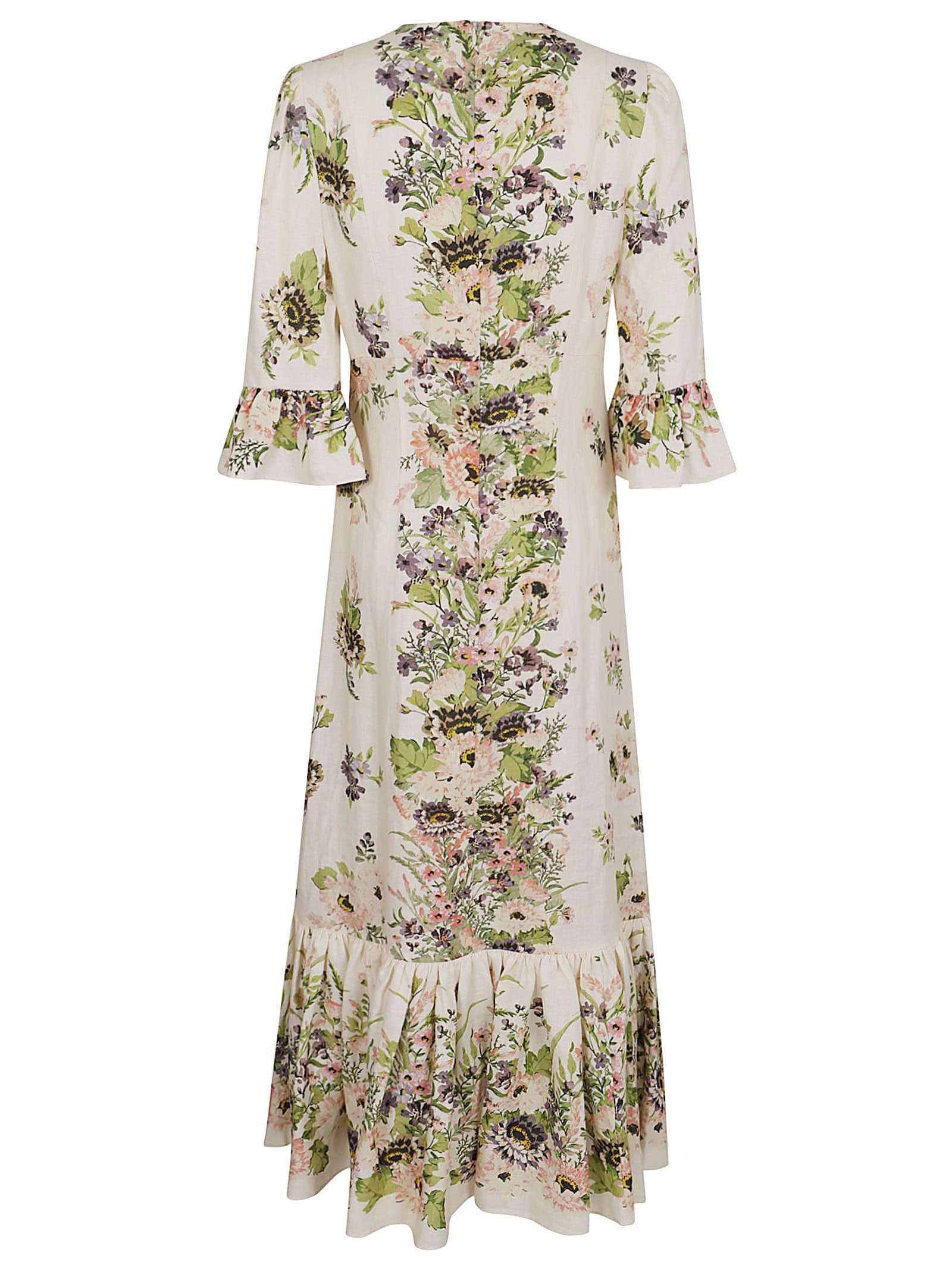 Shop Zimmermann Halliday Frill Sleeve Dress In Cmfl Cream Multi Floral