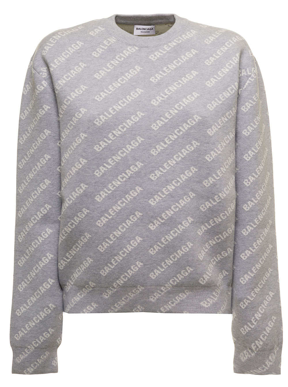 Balenciaga Trama Logo Grey Wool Sweatshirt Woman