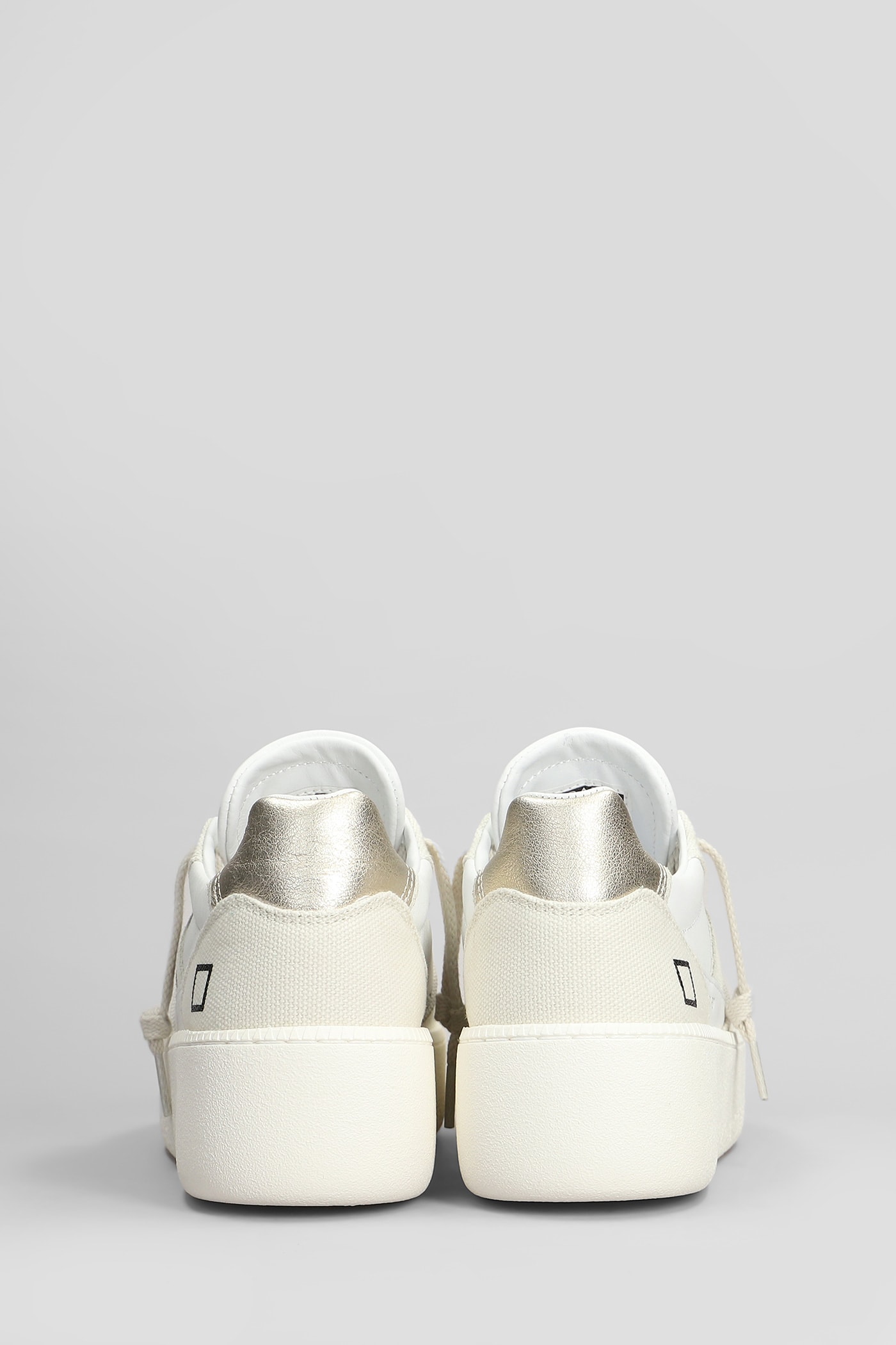 Date Court Platform Sneakers In White Leather And Fabric In White