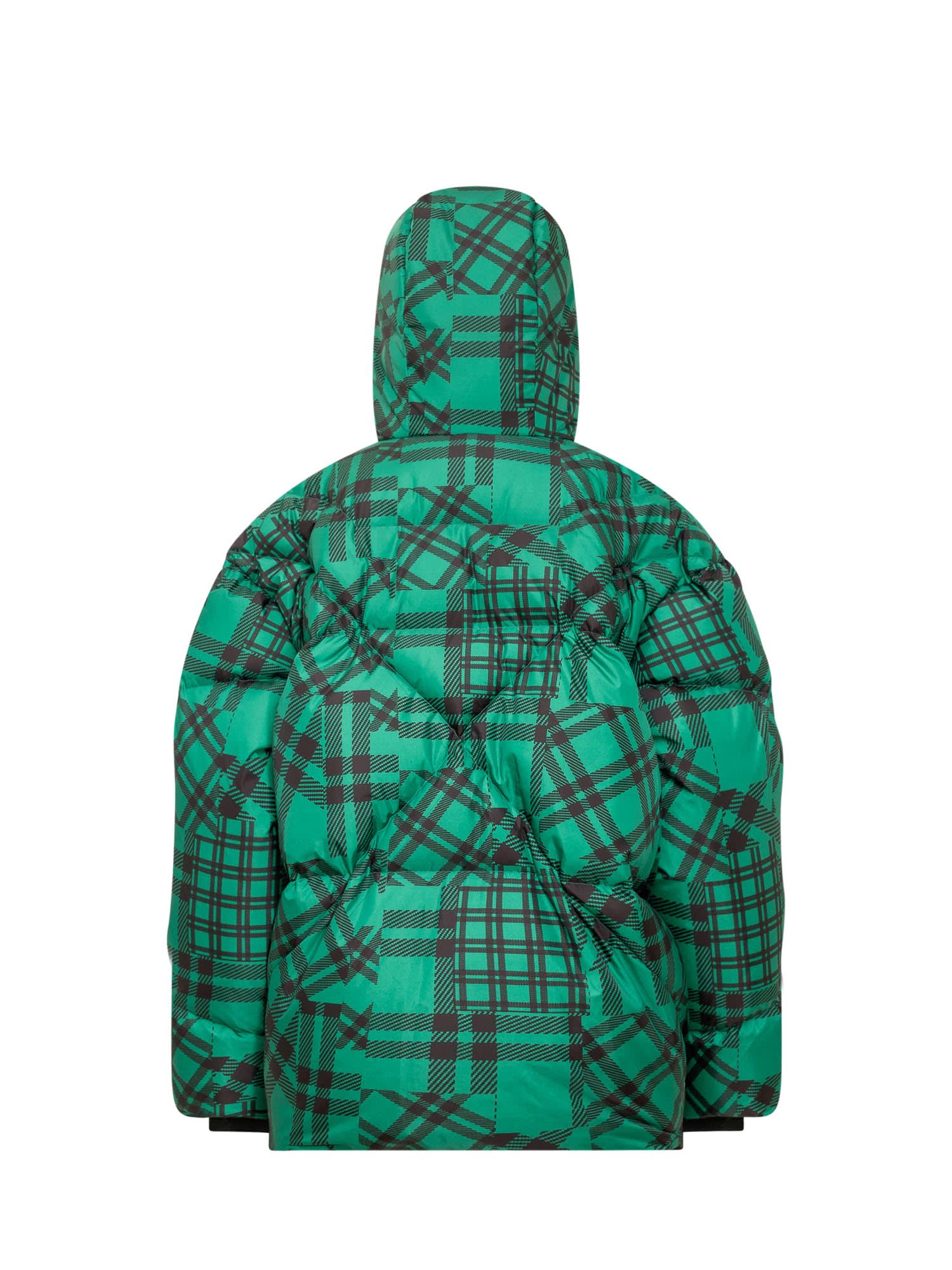 Shop Khrisjoy Down Jacket With Hood In Green Multi Check