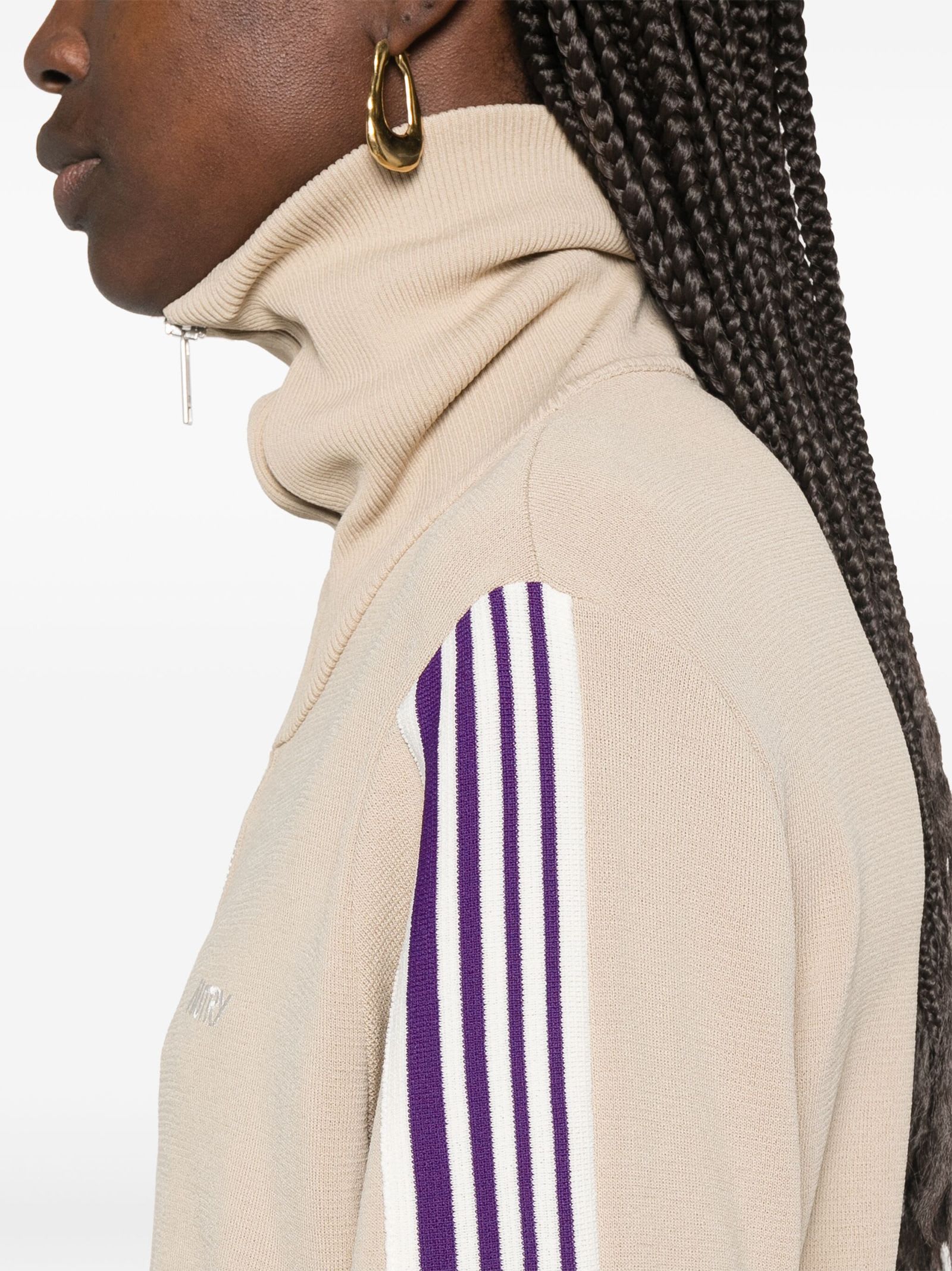 Autry Knitted Zip-up Sweatshirt In Beige