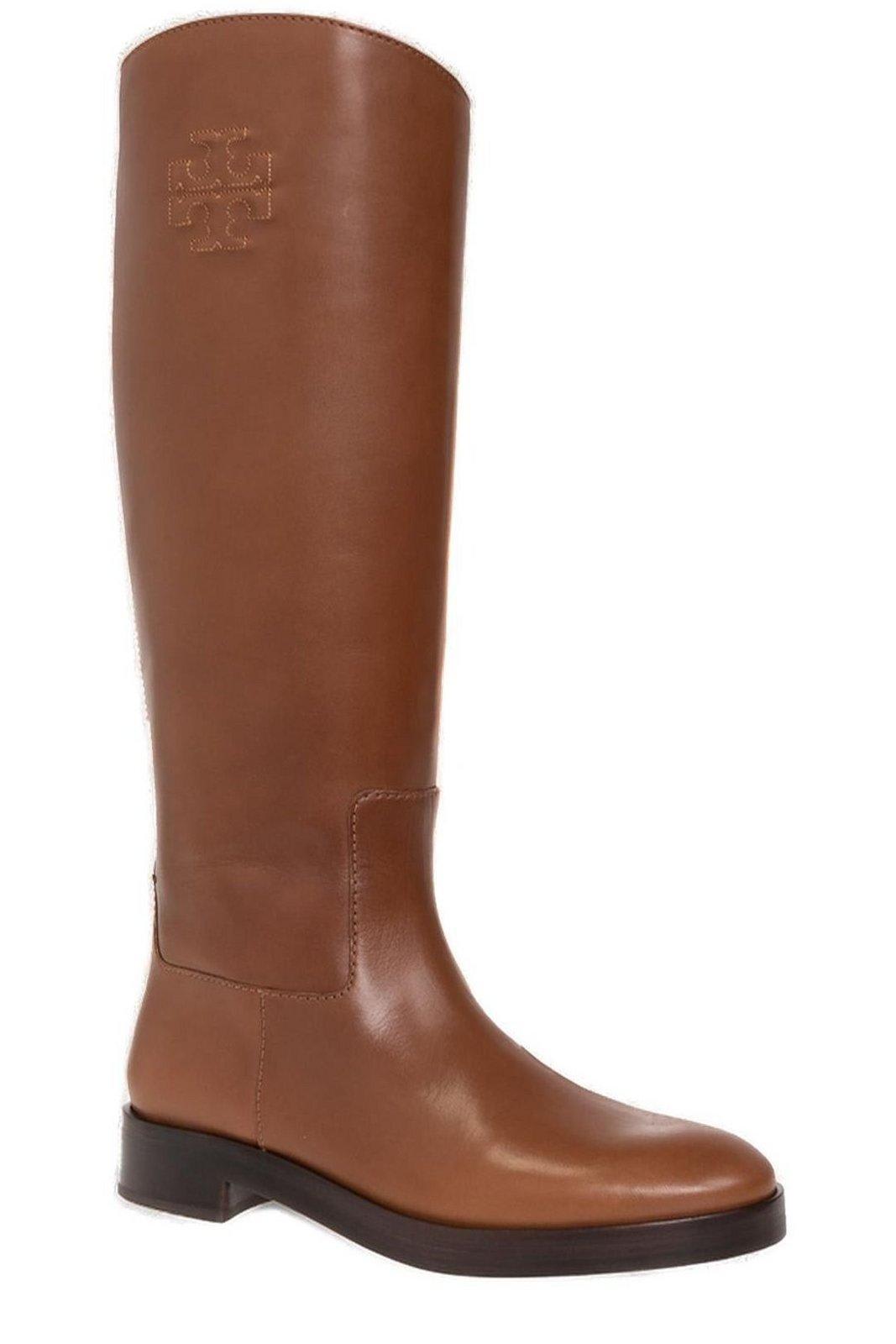 Tory Burch Logo Embossed Riding Boots