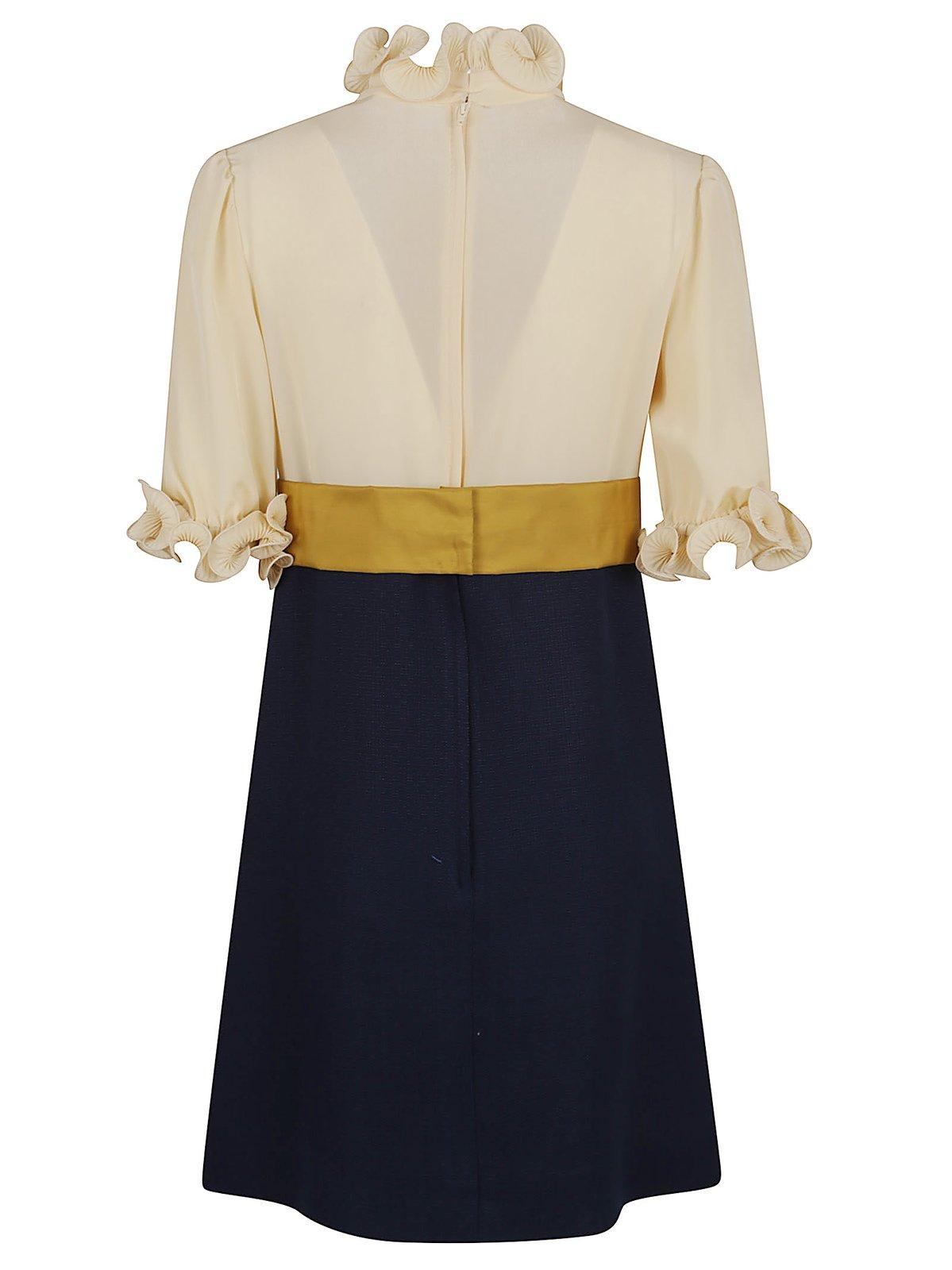 Valentino Womens Provence Blue Betulla Frilled Contrast-texture Silk Mini Dress