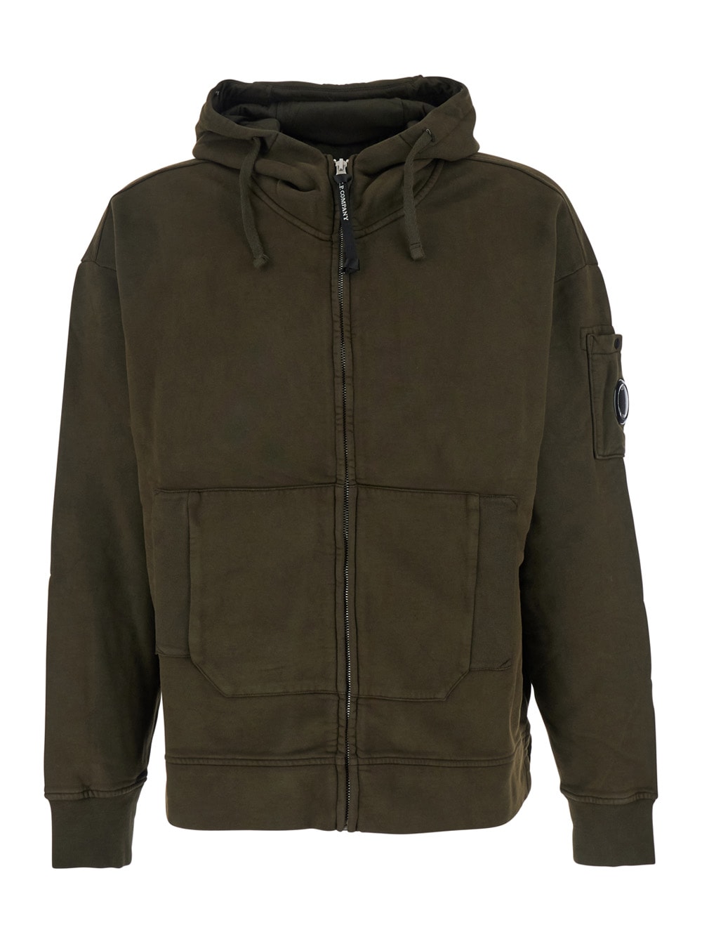 C.p. Company Men Sweatshirts Hooded Open In Brushed Emerized Diagonal Fleece In Green