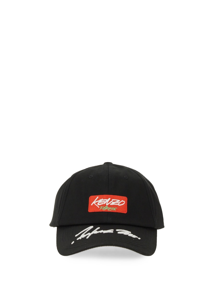 Kenzo Men Baseball Cap With Embroidered Logo In Black