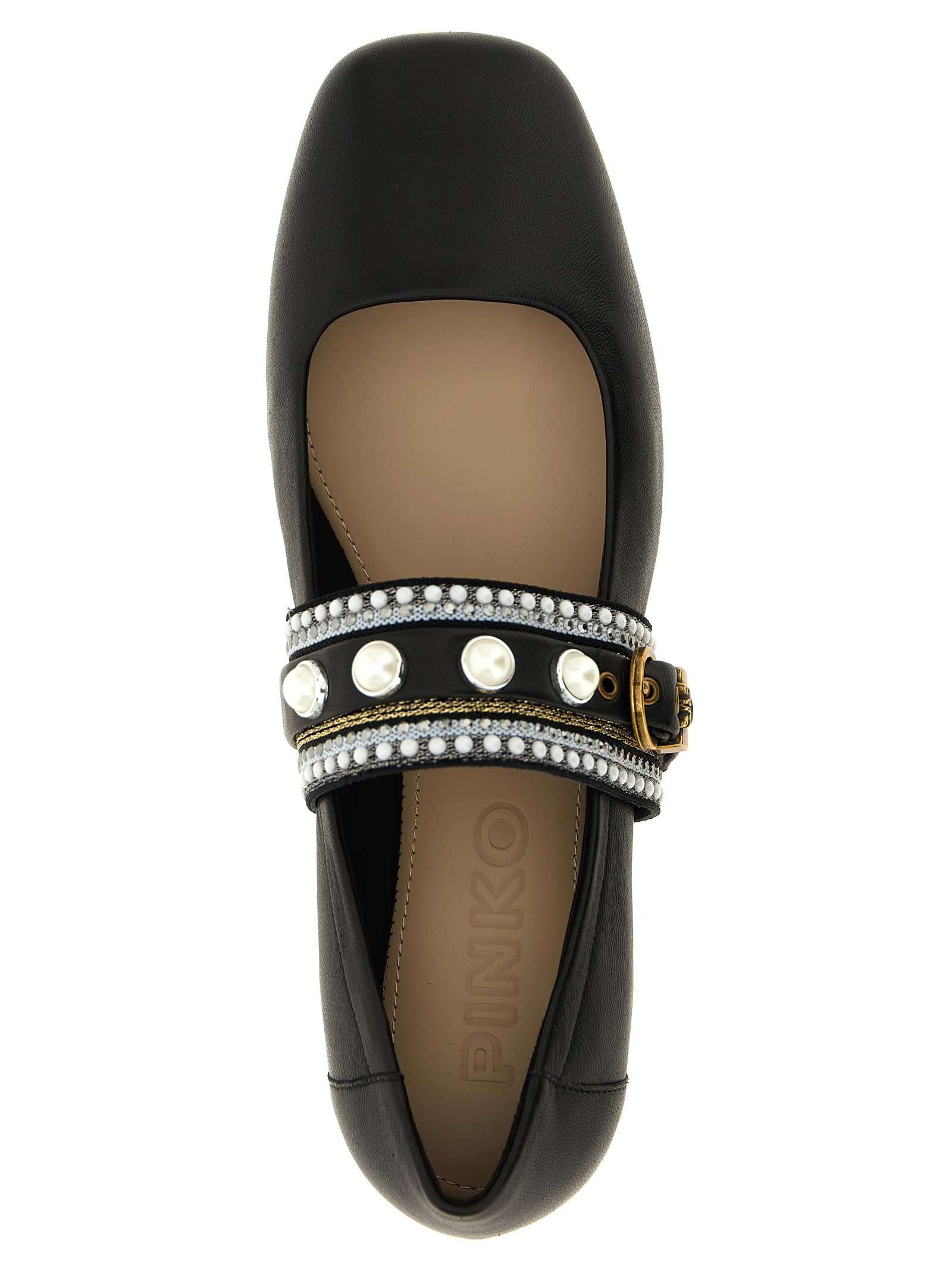 Pinko Embellished-buckle Ballet Flats In Black