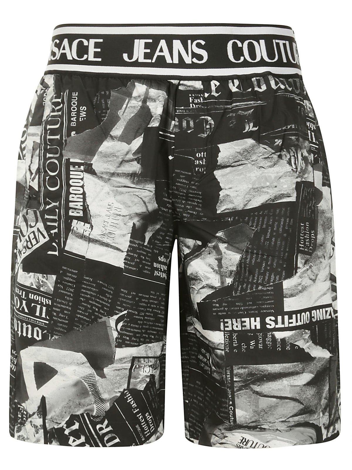 Shop Versace Jeans Couture Magazine-printed Knee-length Shorts