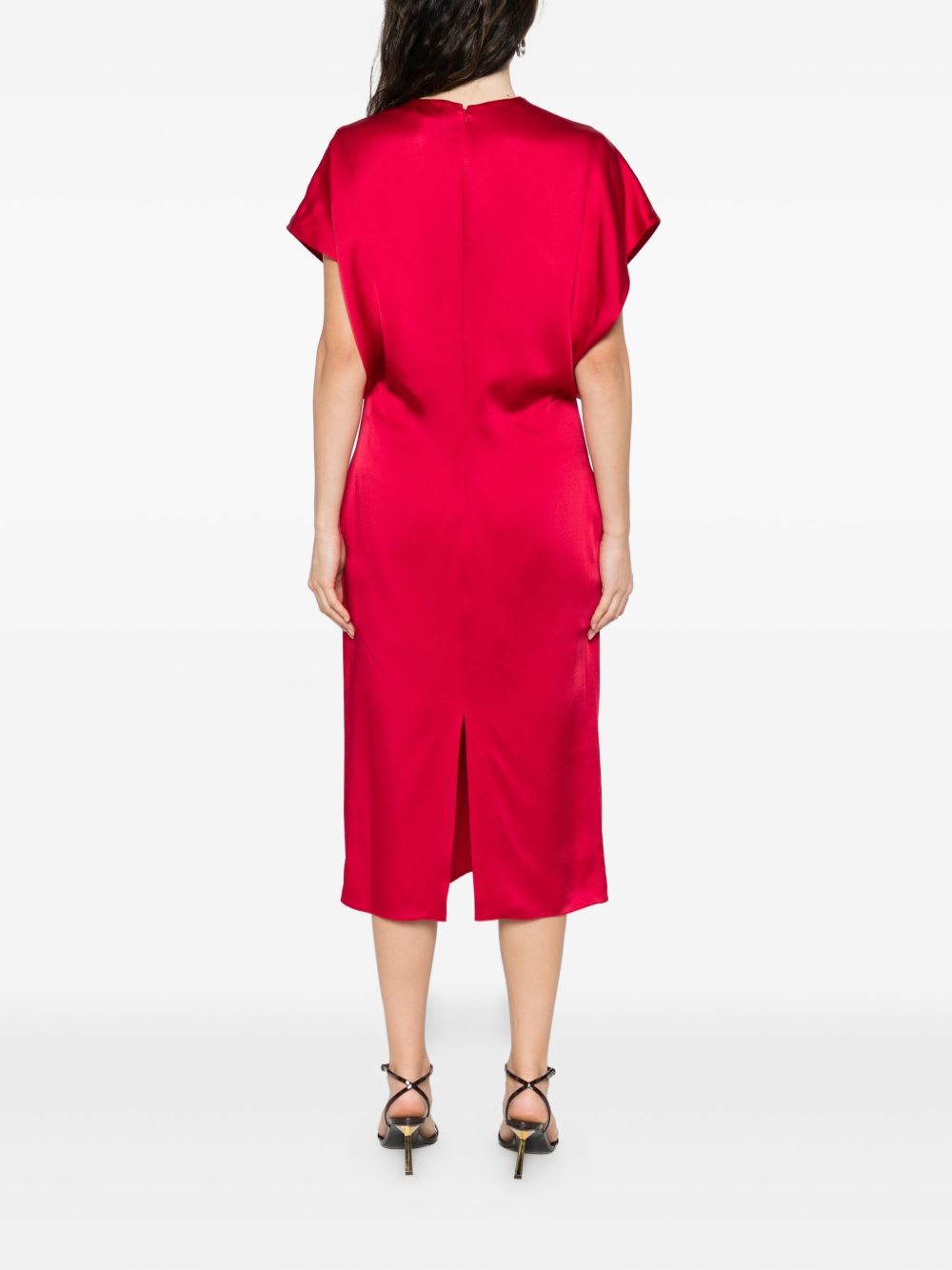 Stella Mccartney Stella Mc Cartney Satin V Necked Midi Dress In Red