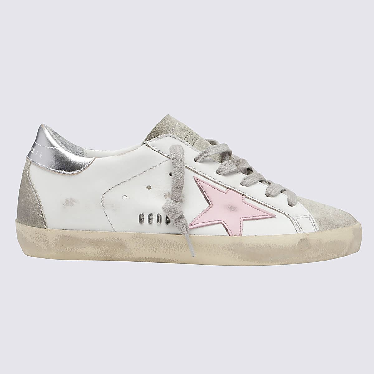 GOLDEN GOOSE WHITE ICE AND ORCHID PINK LEATHER SUPER-STAR SNEAKERS