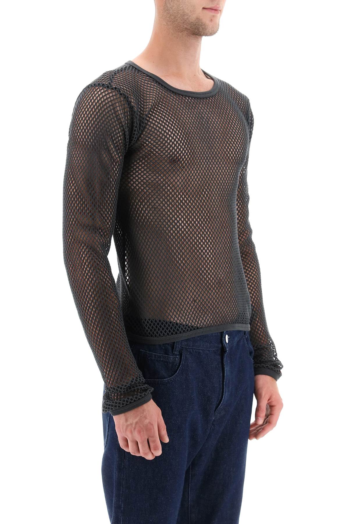 Shop Raf Simons Long Sleeve Fishnet Knit T-shirt In Dark Grey (grey)