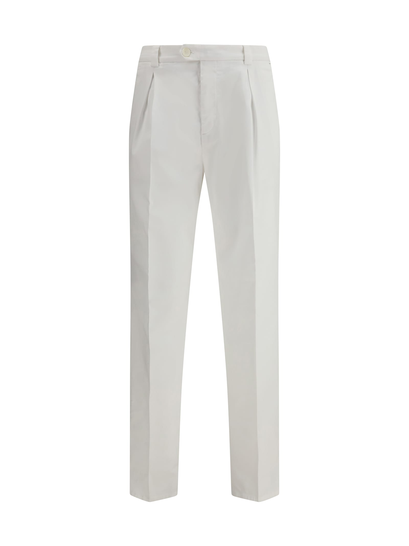 Brunello Cucinelli Men Cotton Gabardine Pants In White