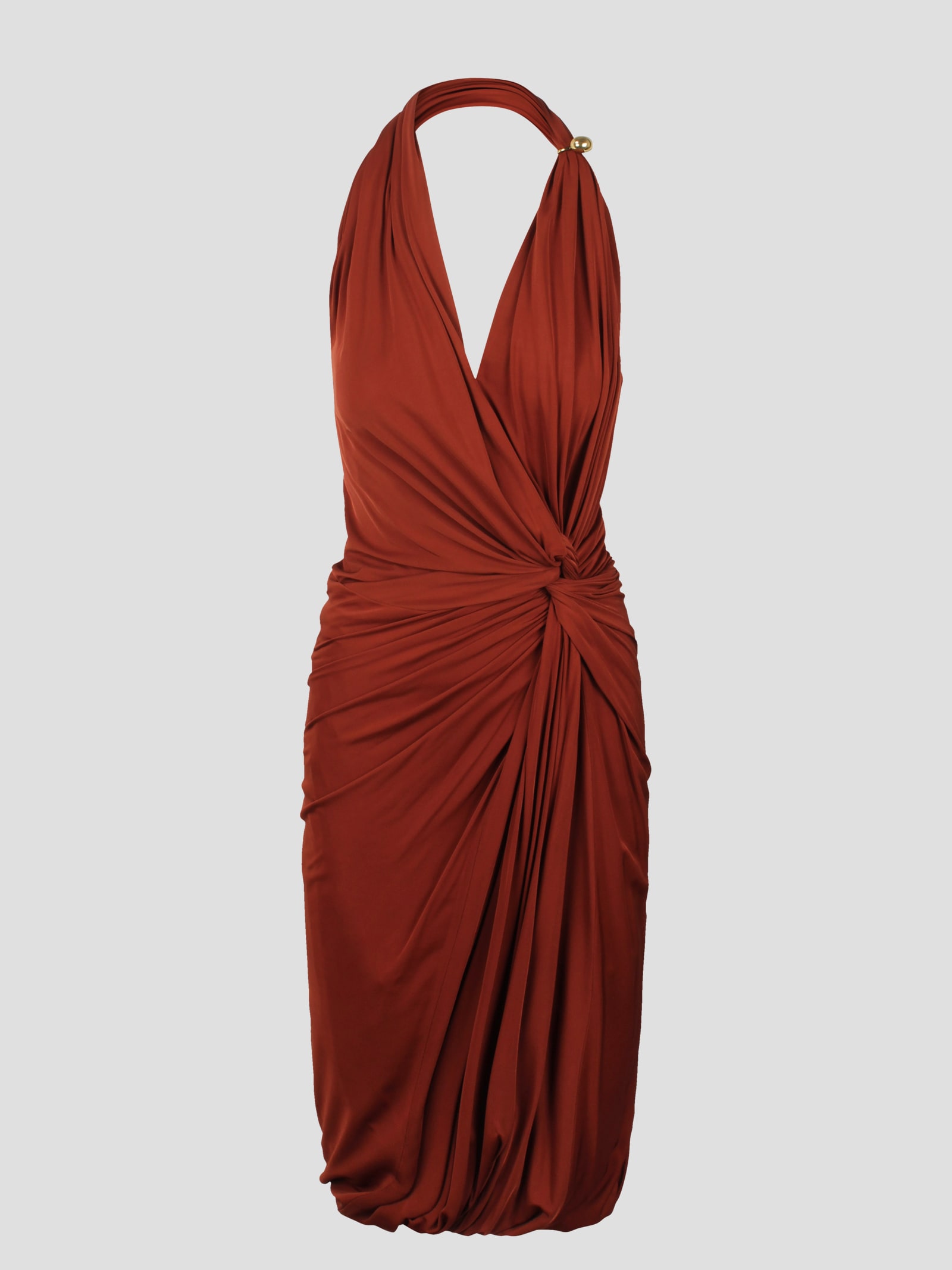 Shop Bottega Veneta Drop Ring Detail Viscose Jersey Midi Dress In Red