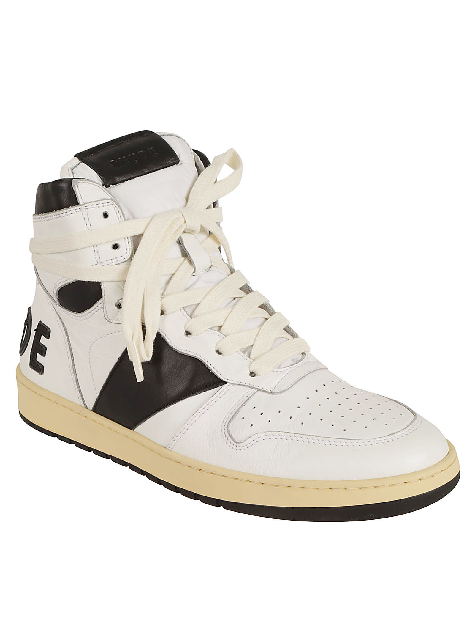 Shop Rhude Logo Embossed High Sneakers In White/black