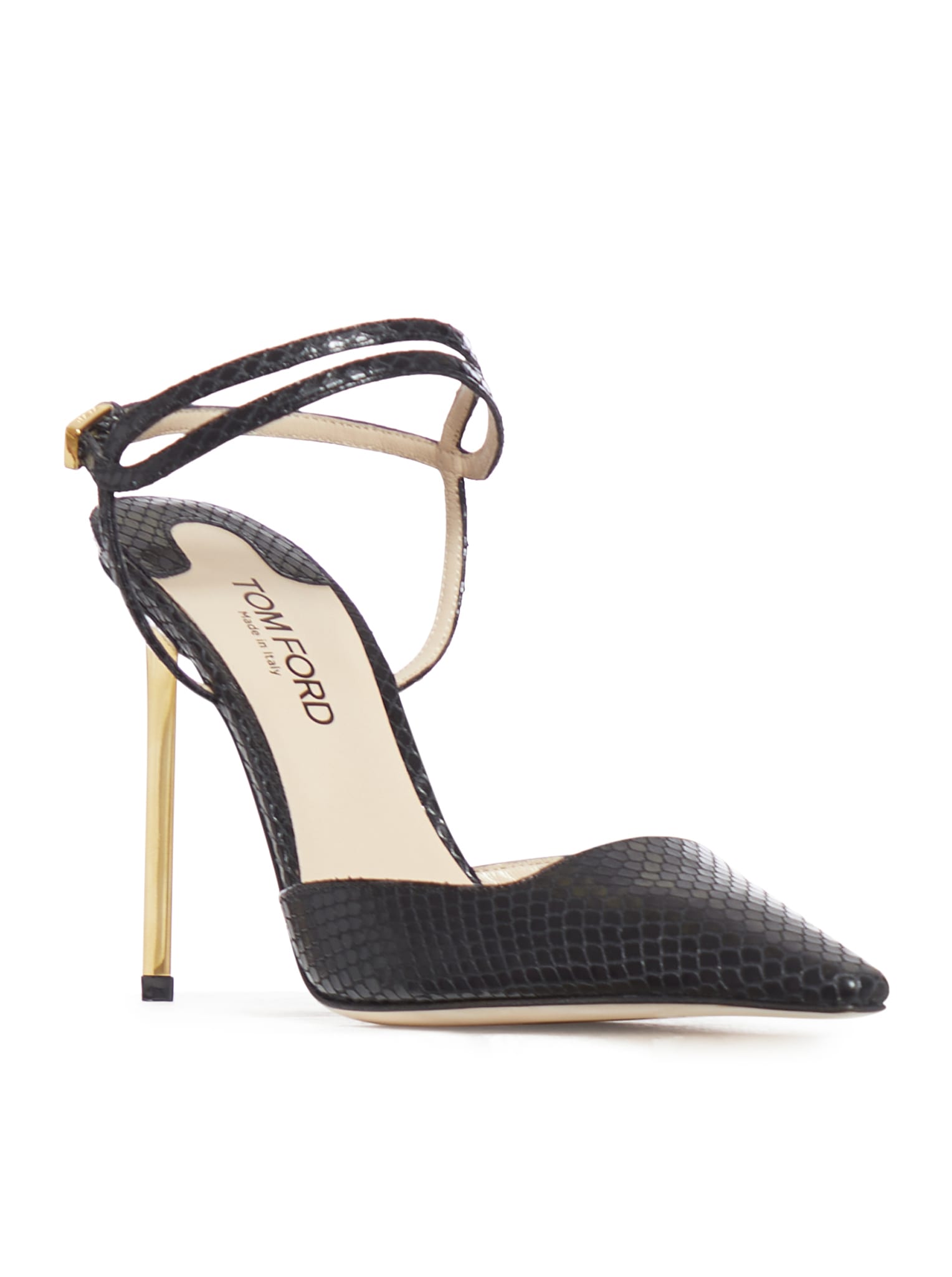 Shop Tom Ford Glossy Stamped Python Slingback In Black