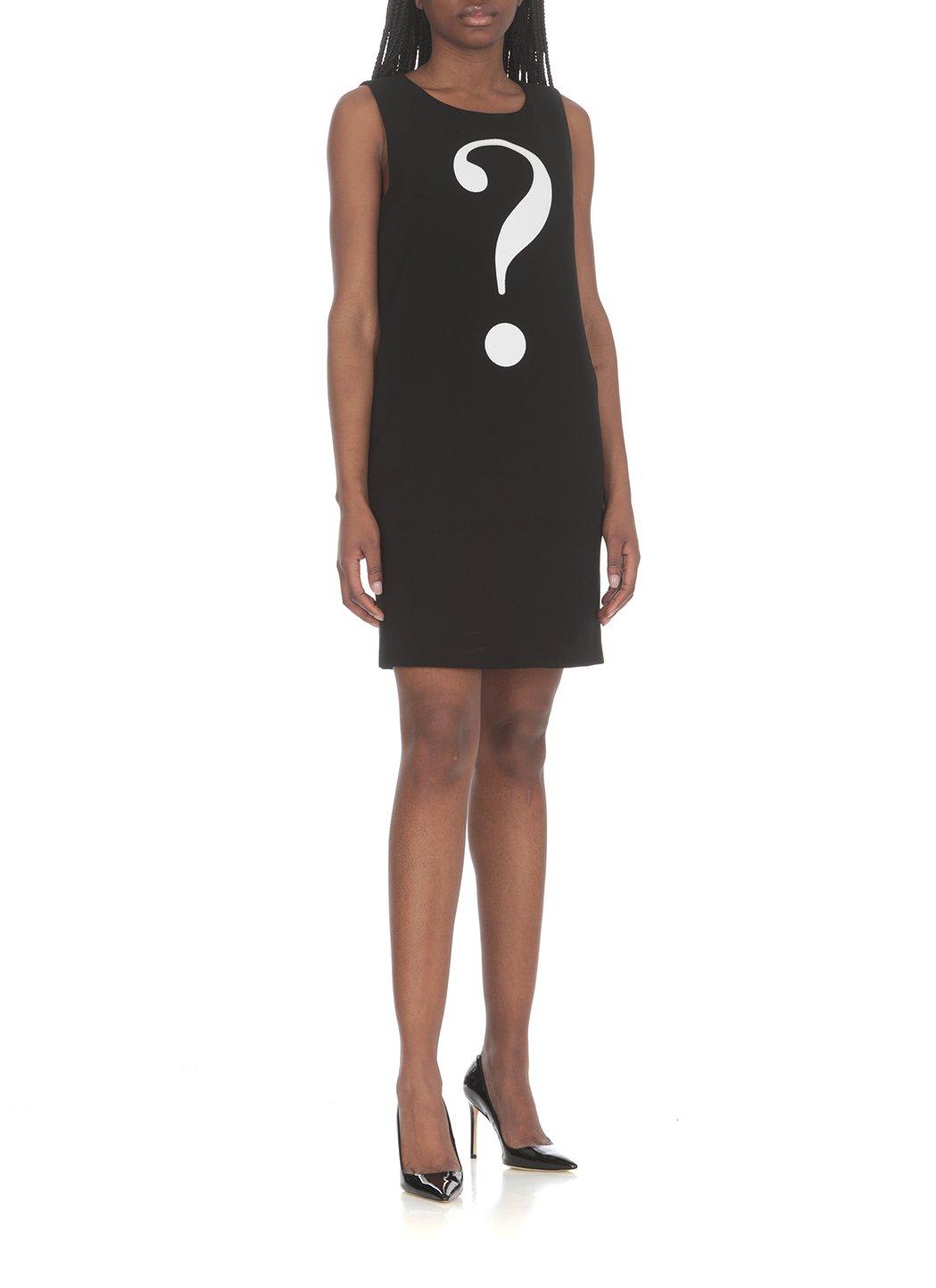 Shop Moschino Question Mark-patch Sleeveless Mini Dress In Black