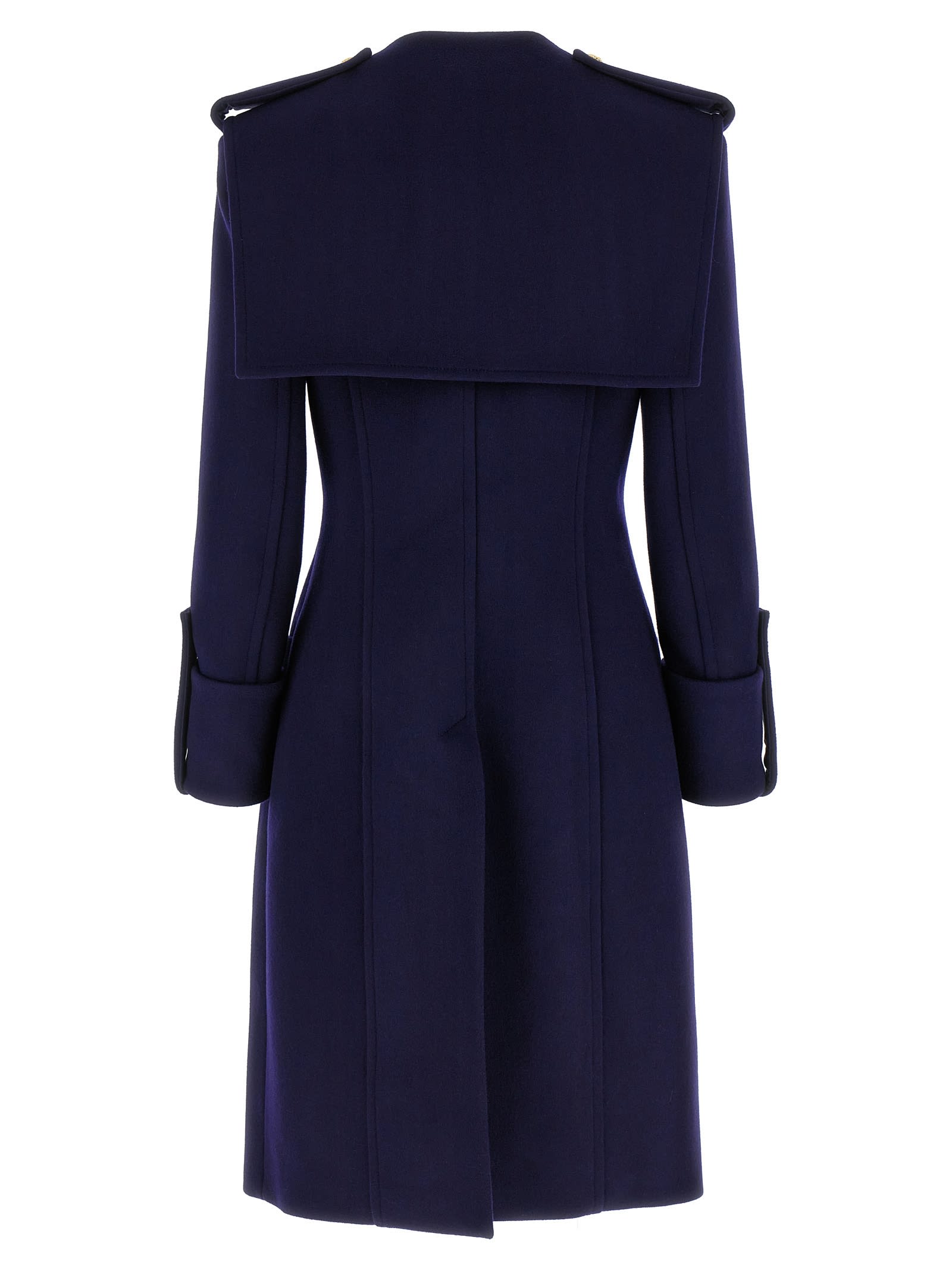 Shop Balmain Double-breasted Long Coat In Blue