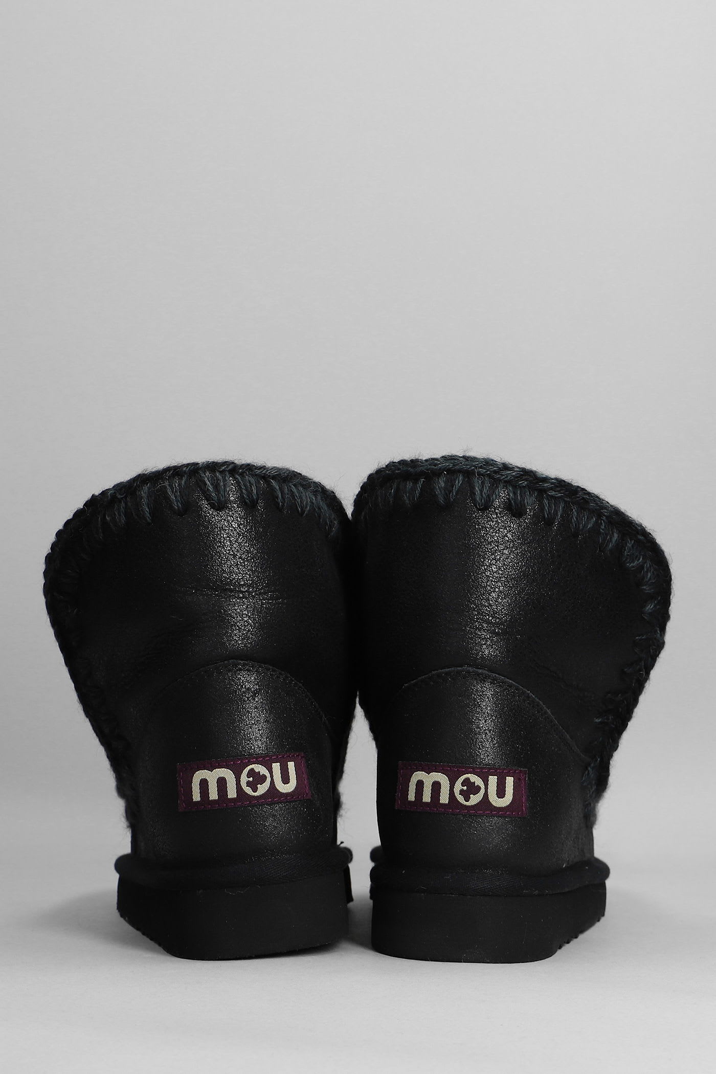 Mou Eskimo 18 Low Heels Ankle Boots In Black Leather In Multi