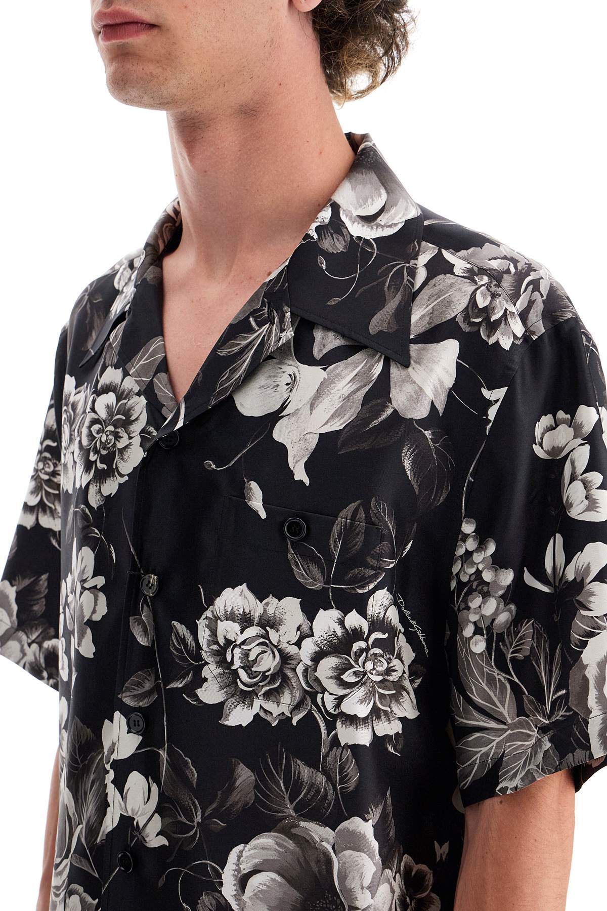 Shop Dolce & Gabbana Hawaii Silk Shirt With Floral Print Set In Grey