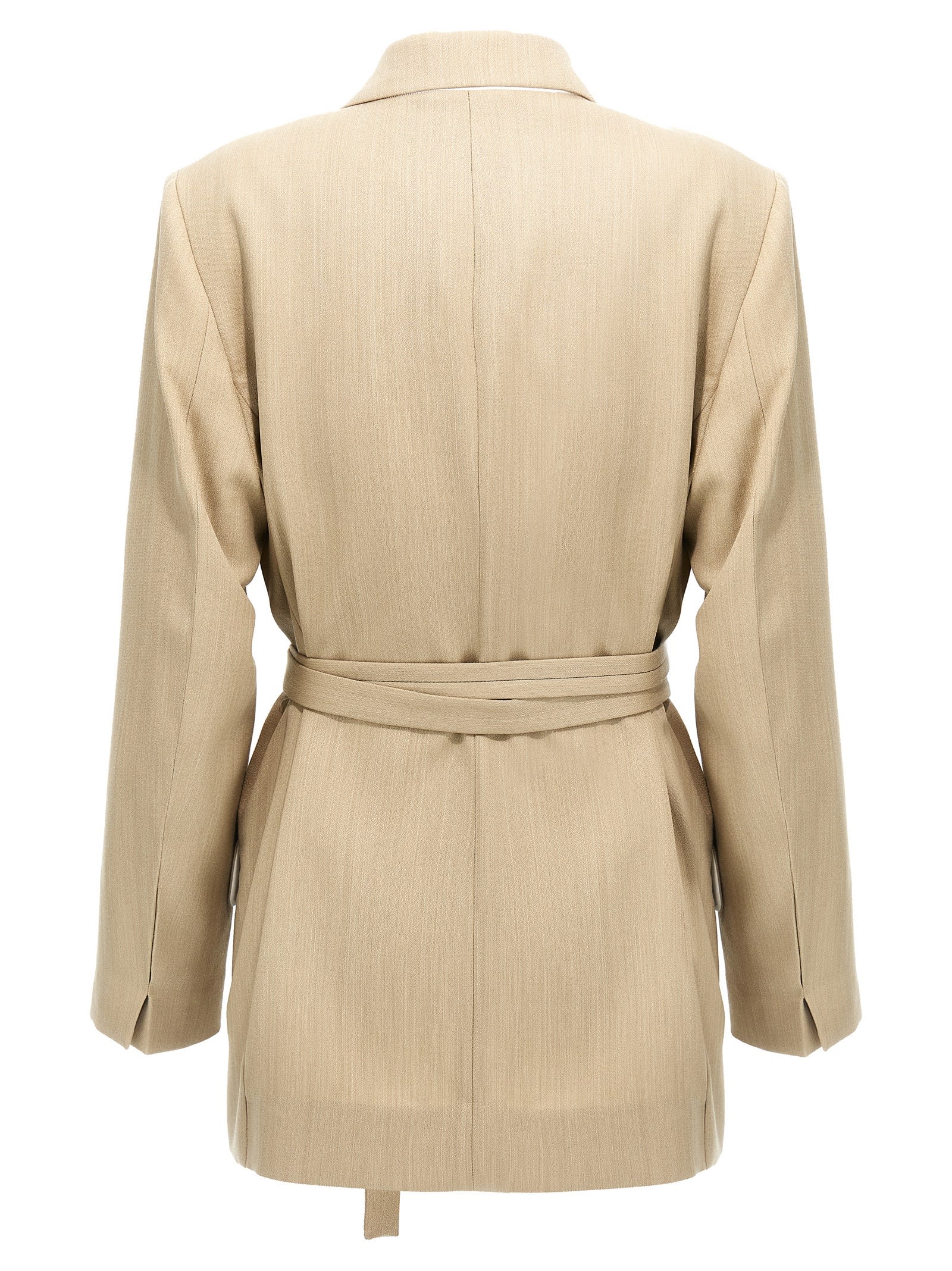 Shop Victoria Beckham Belt Blazer In Beige