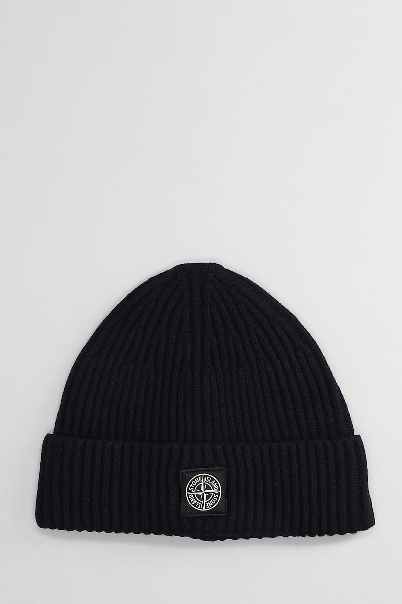 Stone Island Ribbed Knit Fisherman Beanie With Turn-up Cuff In Black