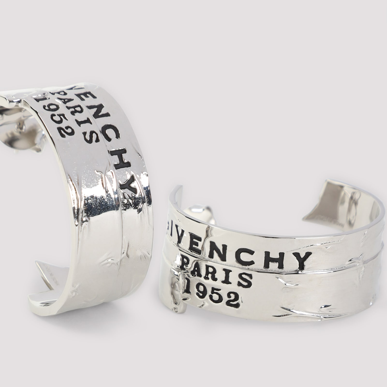 Givenchy Logo Engraved Tape Earrings In Silver