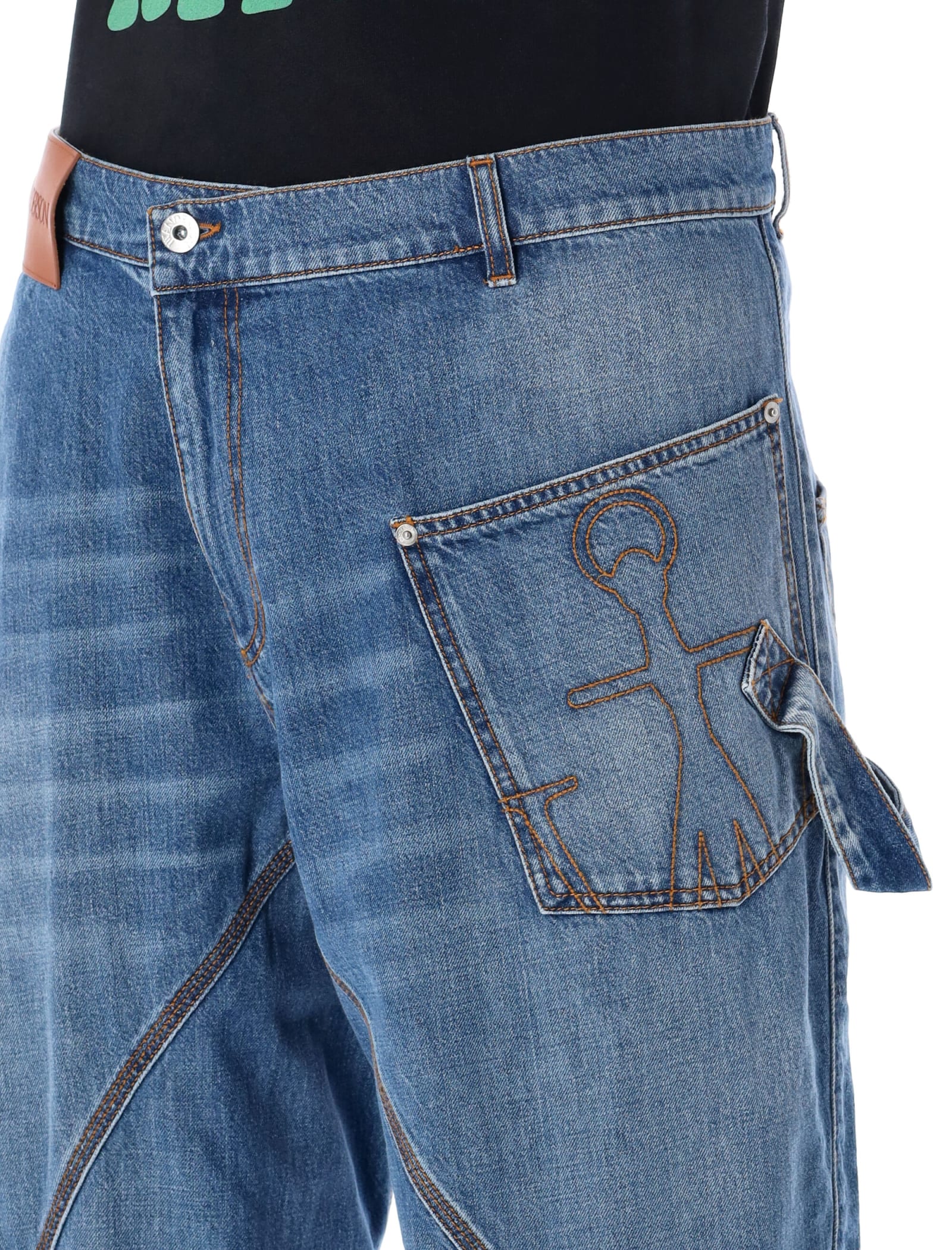Shop Jw Anderson Twisted Workwear Denim Pants In Light Blue