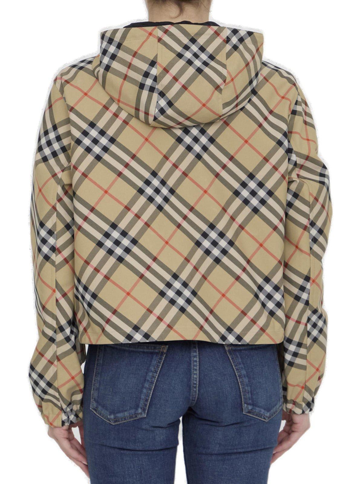 Shop Burberry Cropped Reversible Checked Hooded Jacket In Sand Ip Check