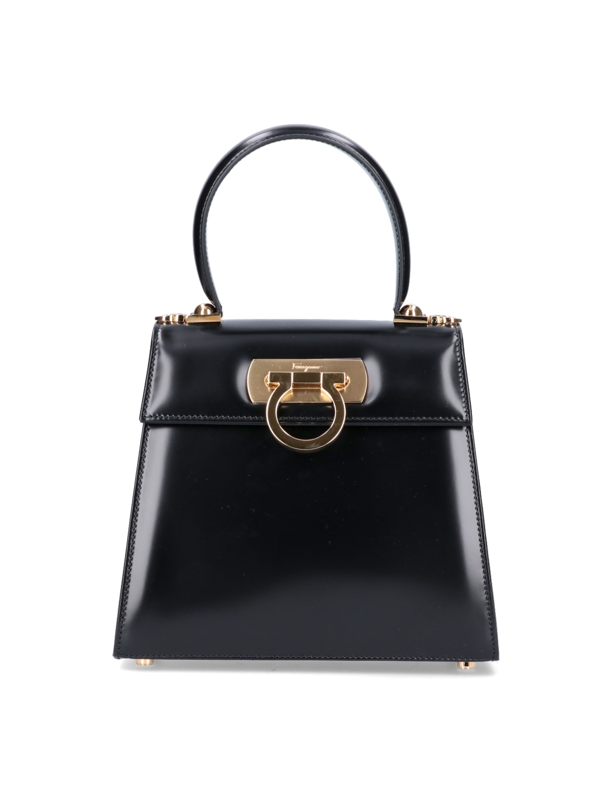 Shop Ferragamo Gancini Top Handle Bag In Black