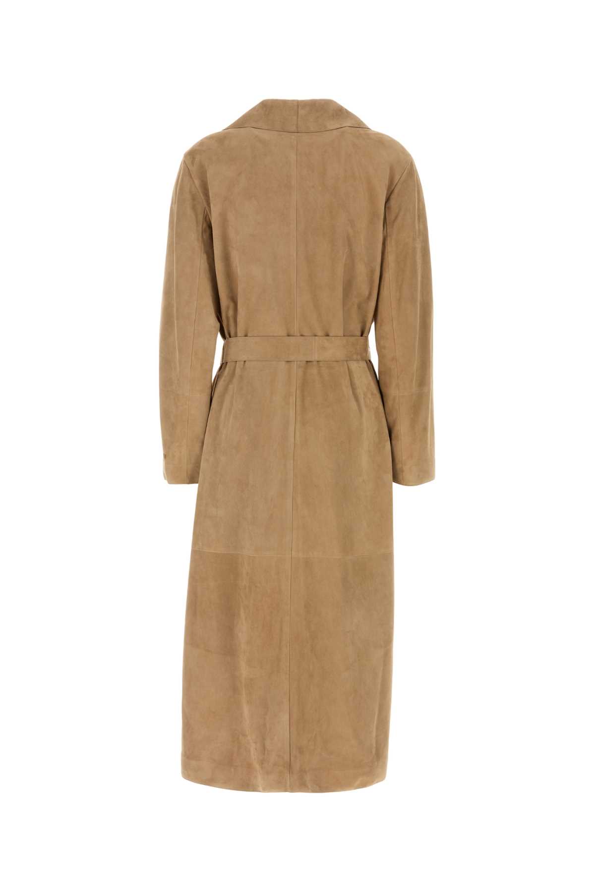 Fendi Suede Coat With Belted Waist And Lapel Collar In Brown