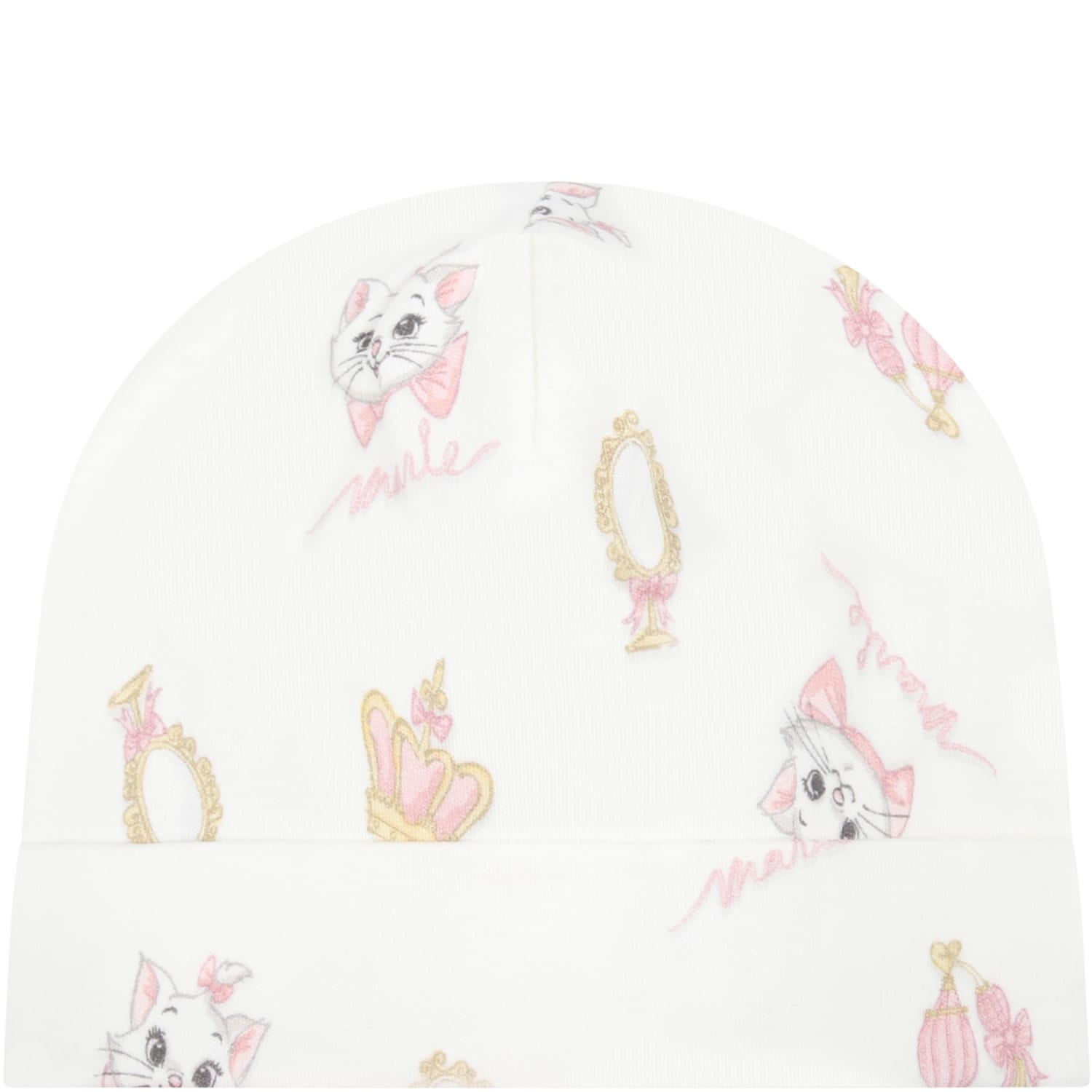 Monnalisa Ivory Hat For Baby Girl With Prints