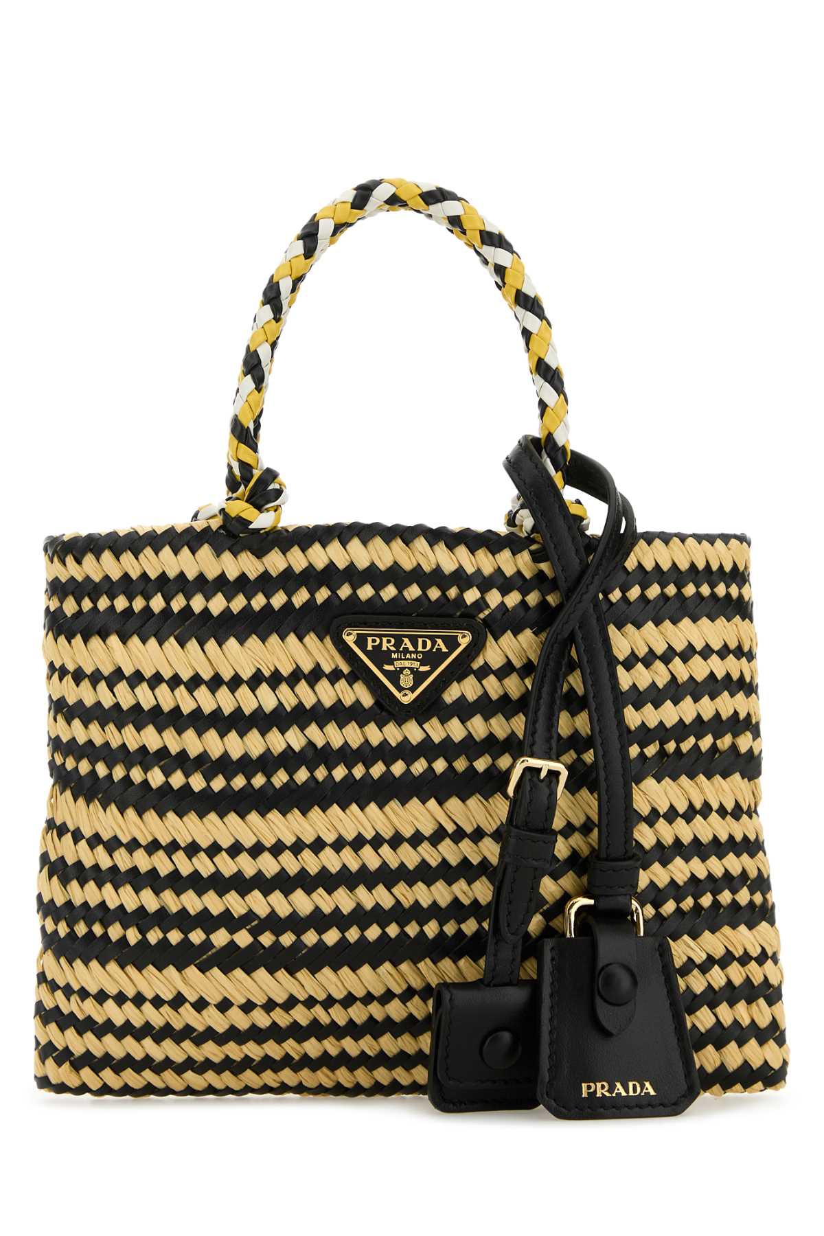 Prada Two-tone Woven Handbag Top Handles