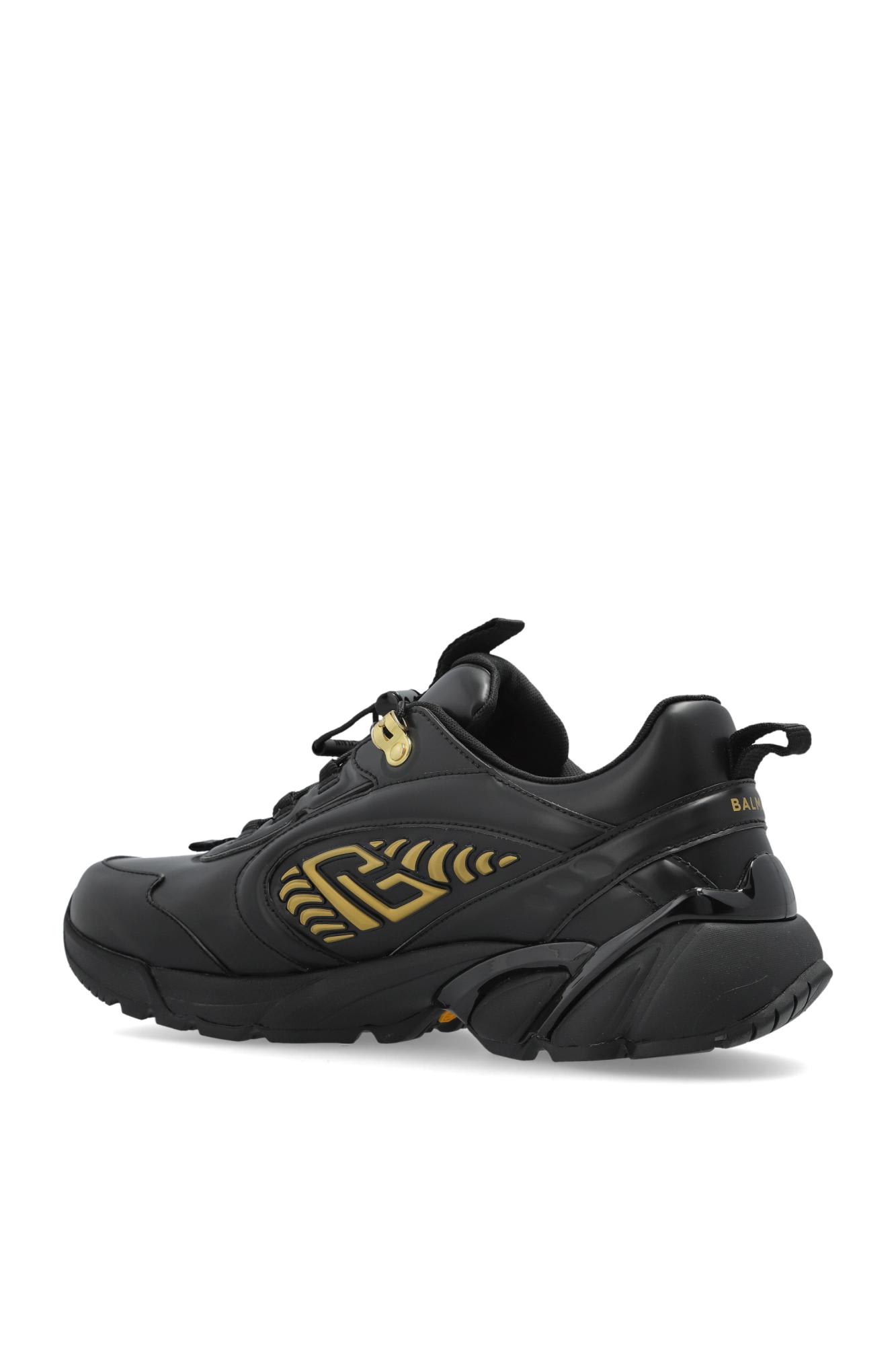 Balmain Cosmic Dust Glazed Leather Trainers In Black