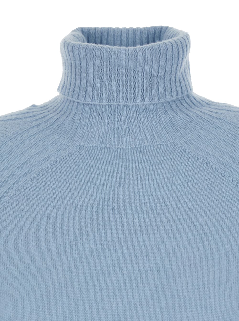 Shop Twinset Light Blue High Neck Swearer In Ribbed Knit Woman